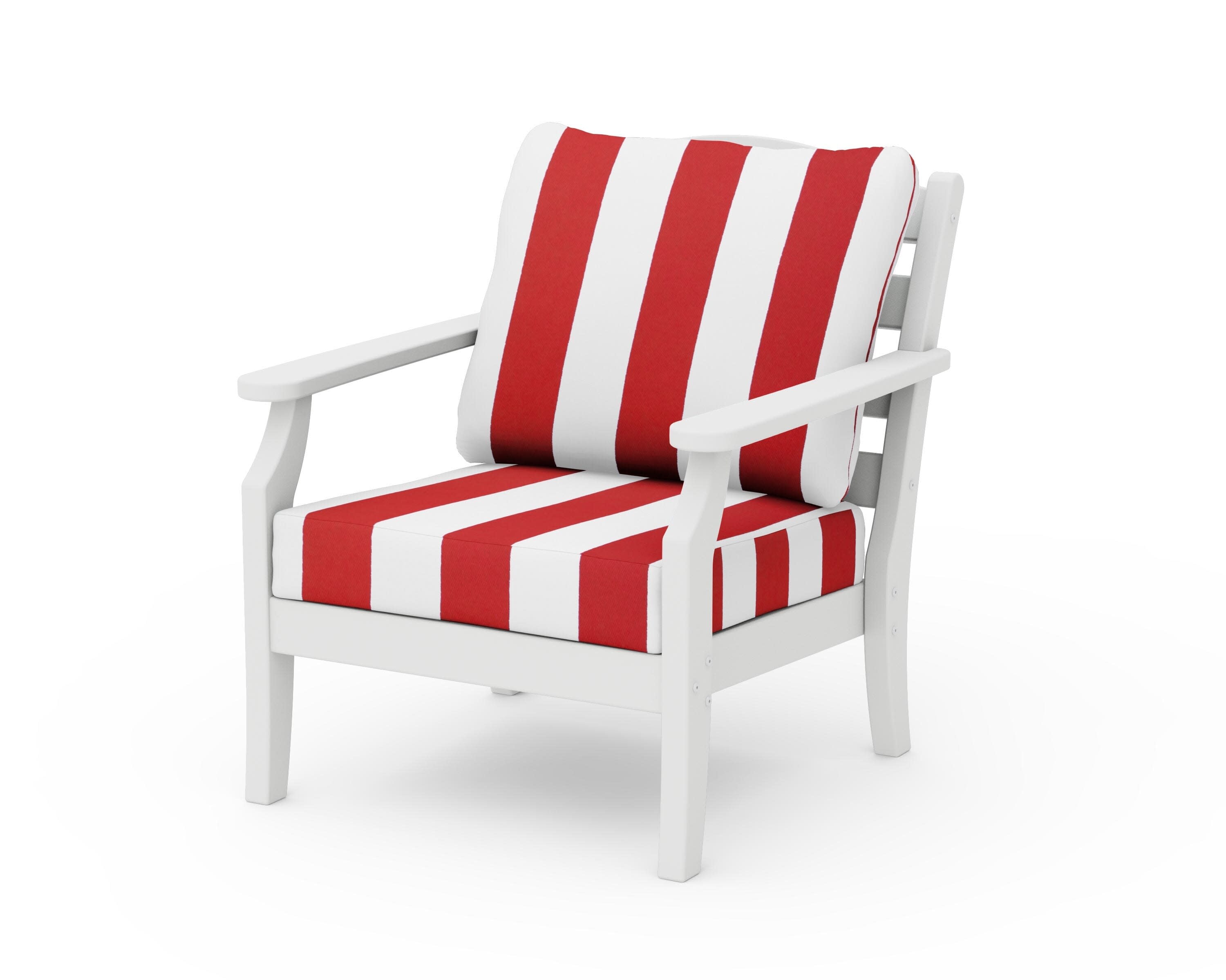 Savannah Deep Seating Chair in White / Cabana Stripe Crimson