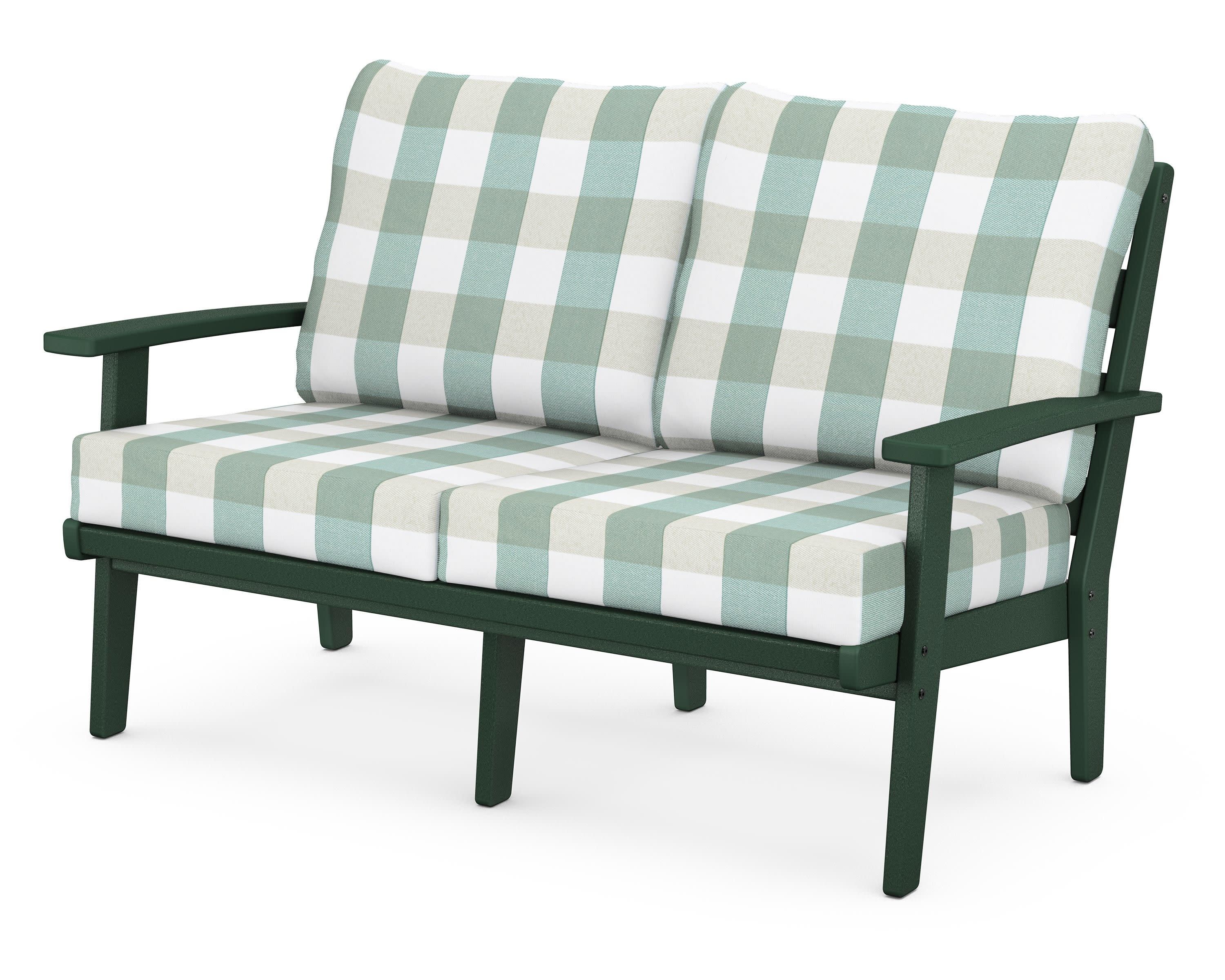 Grant Park Deep Seating Loveseat in Green / Buffalo Plaid Glacier Spa