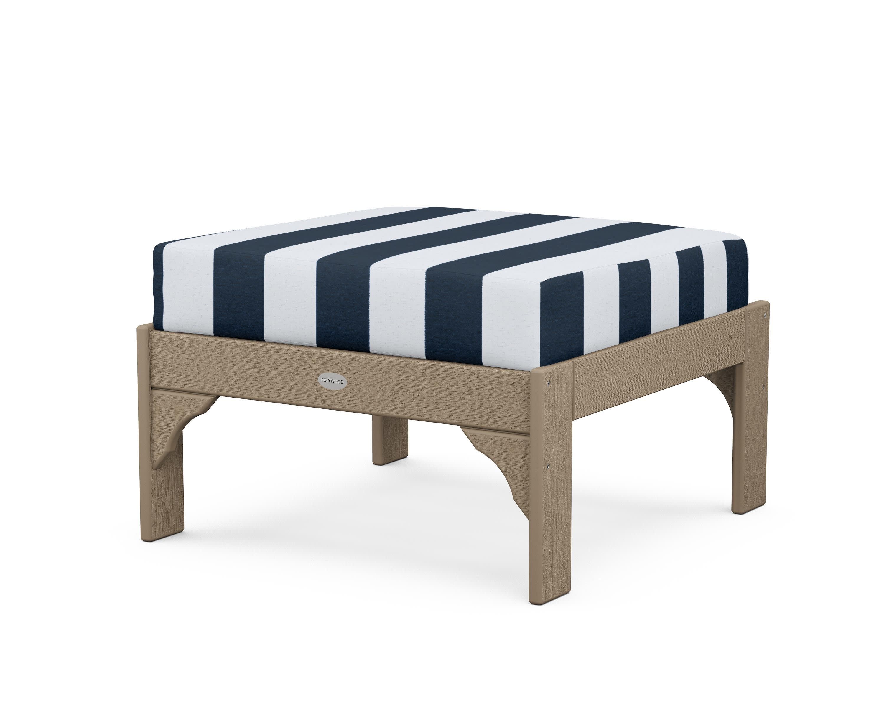 Vineyard Deep Seating Ottoman in Vintage Sahara / Cabana Stripe Marine Indigo