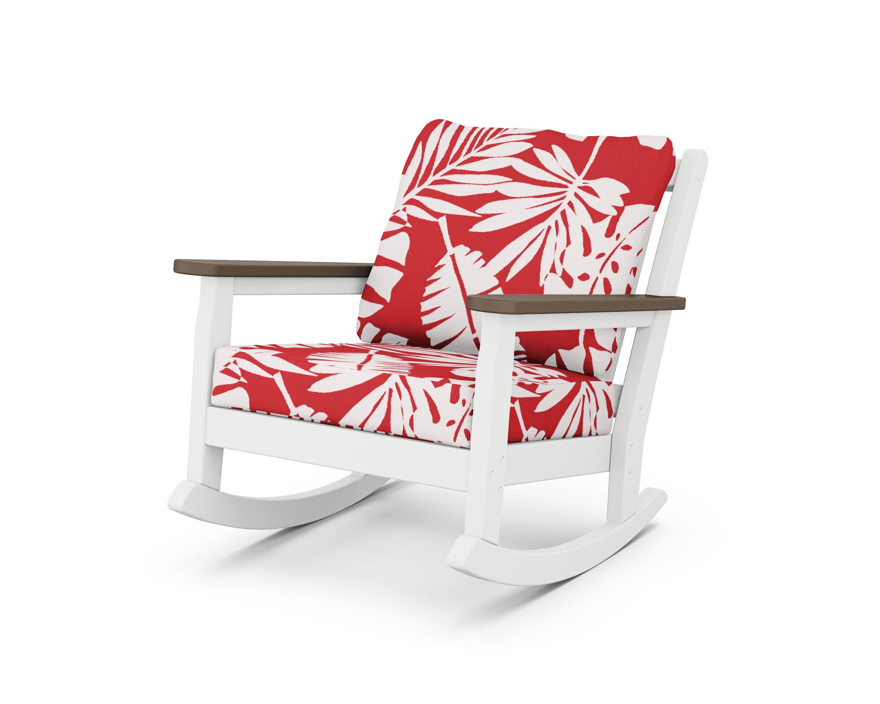Chippendale Deep Seating Rocking Chair in White / Kona / Leaf Crimson