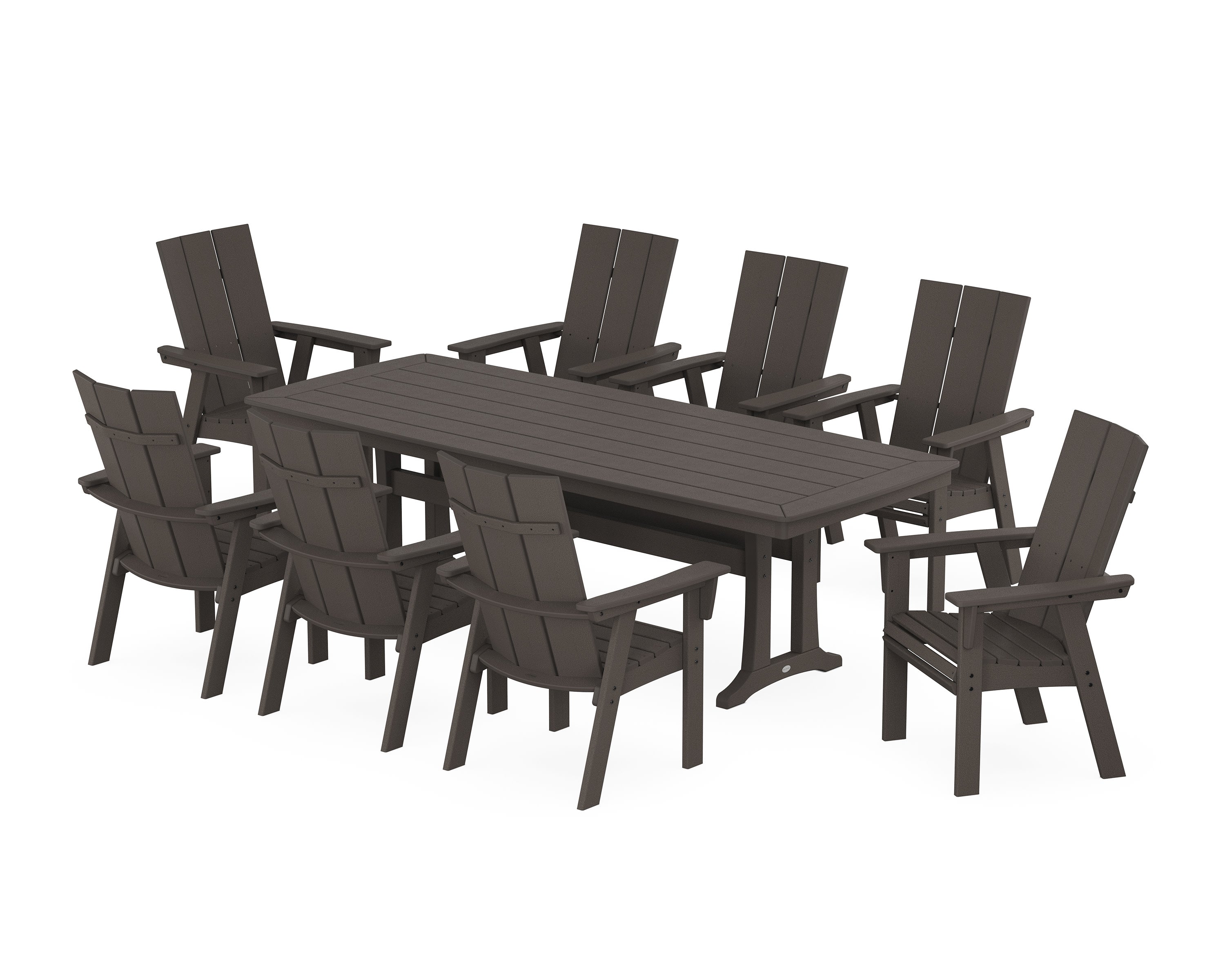 Modern Curveback Adirondack 9-Piece Dining Set with Trestle Legs in Vintage Coffee