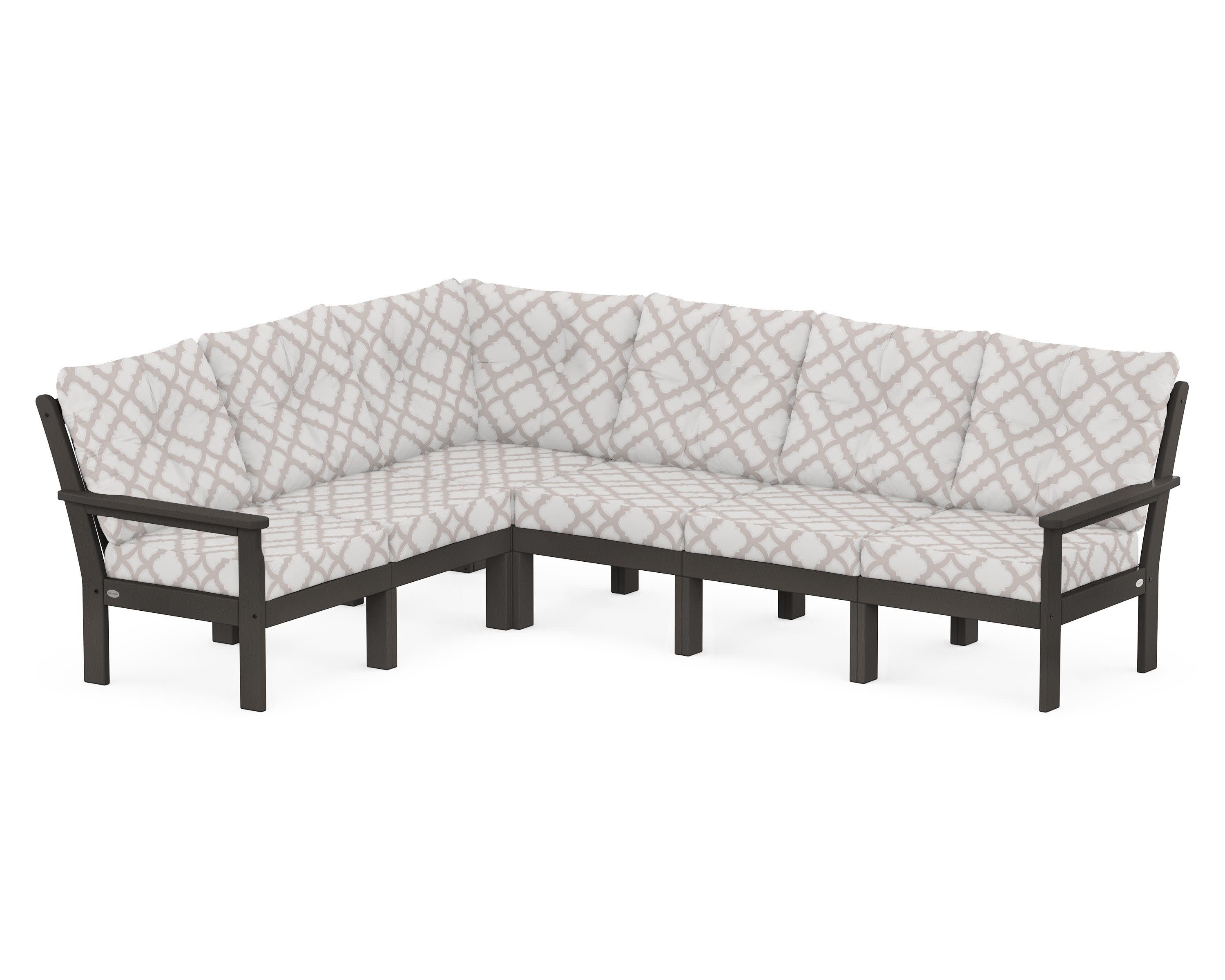 Vineyard 6-Piece Sectional in Vintage Coffee / Trellis Dune Burlap