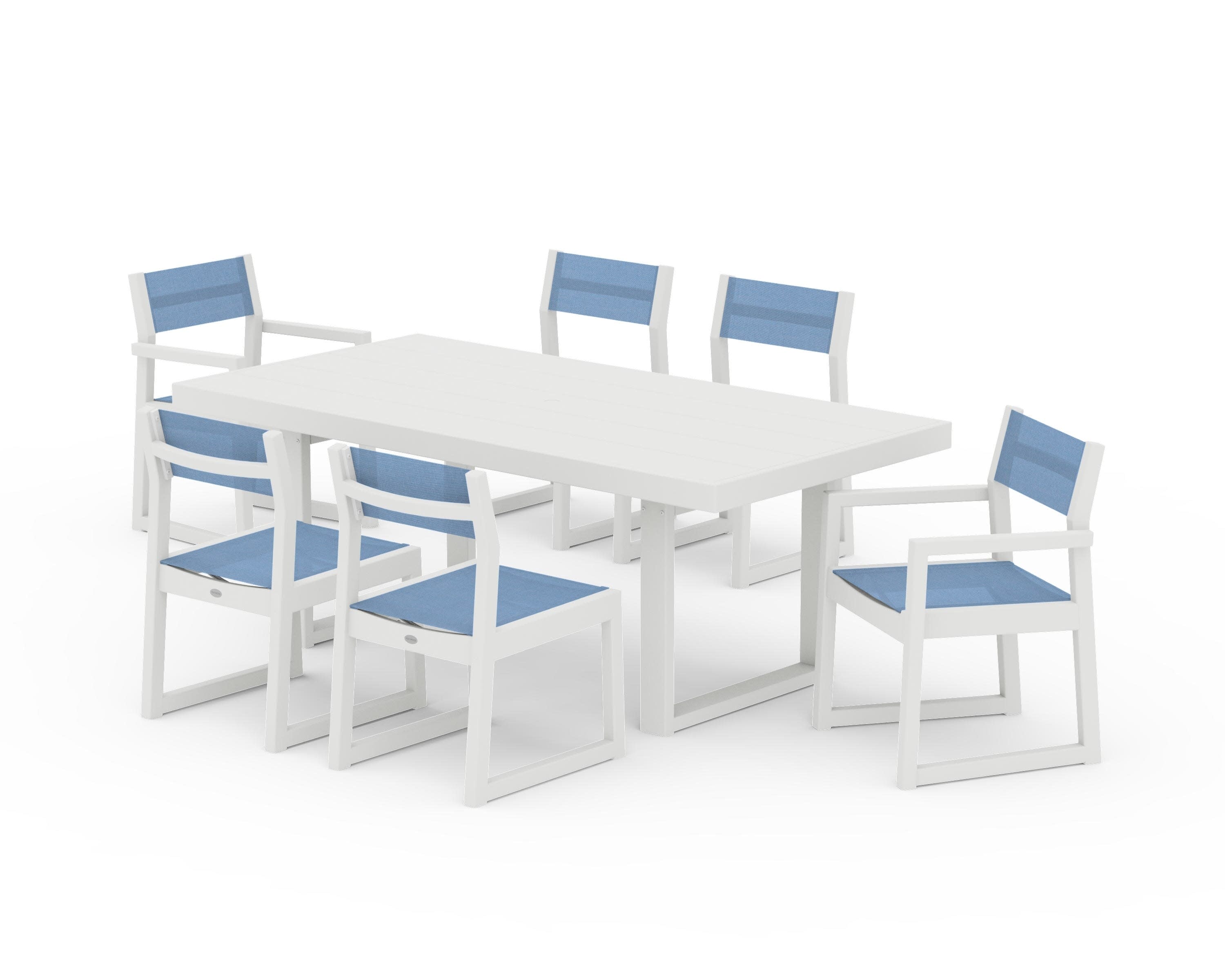 EDGE Sling 7-Piece Dining Set in Vintage White / Poolside Sling