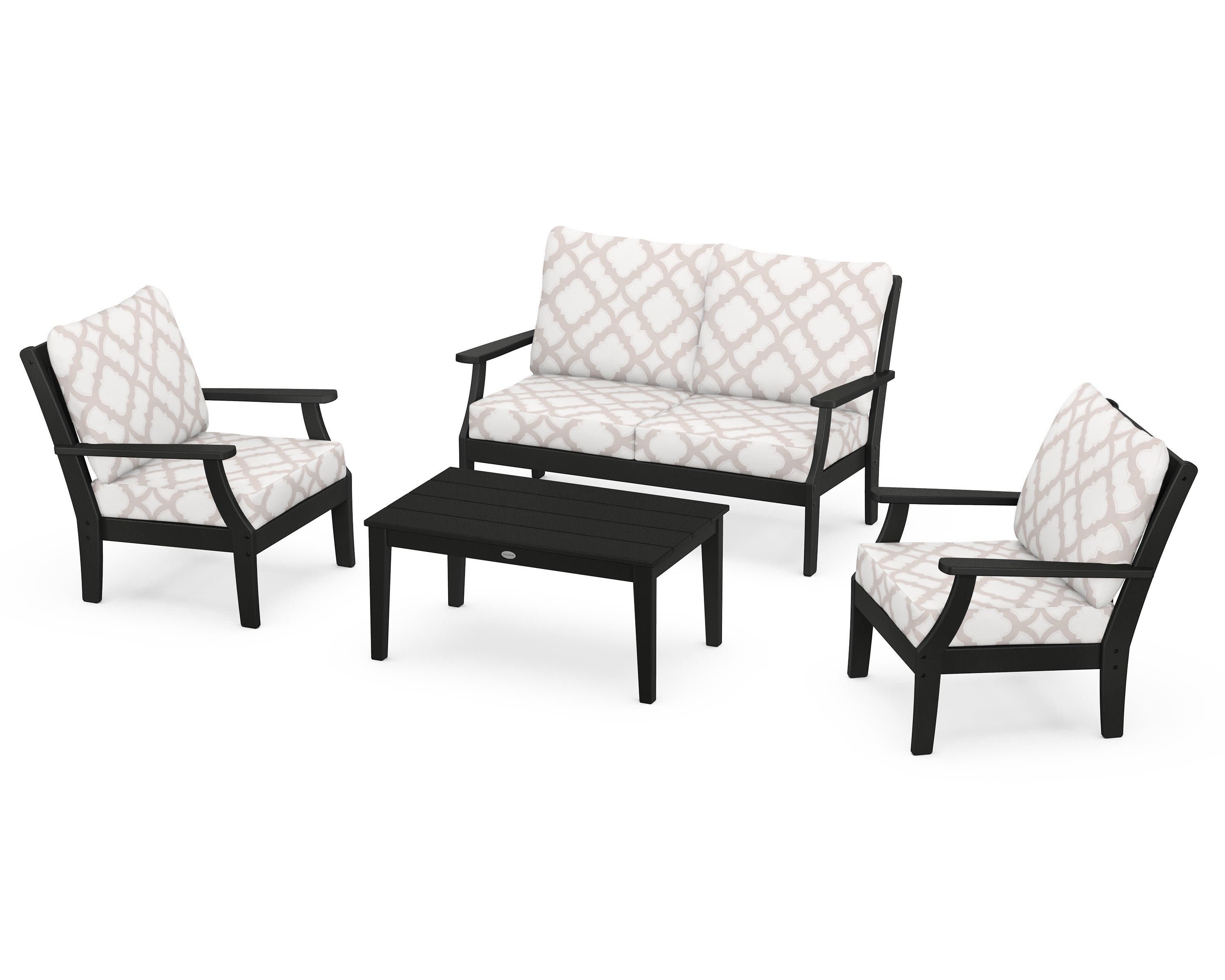 Braxton 4-Piece Deep Seating Chair Set in Black / Trellis Dune Burlap