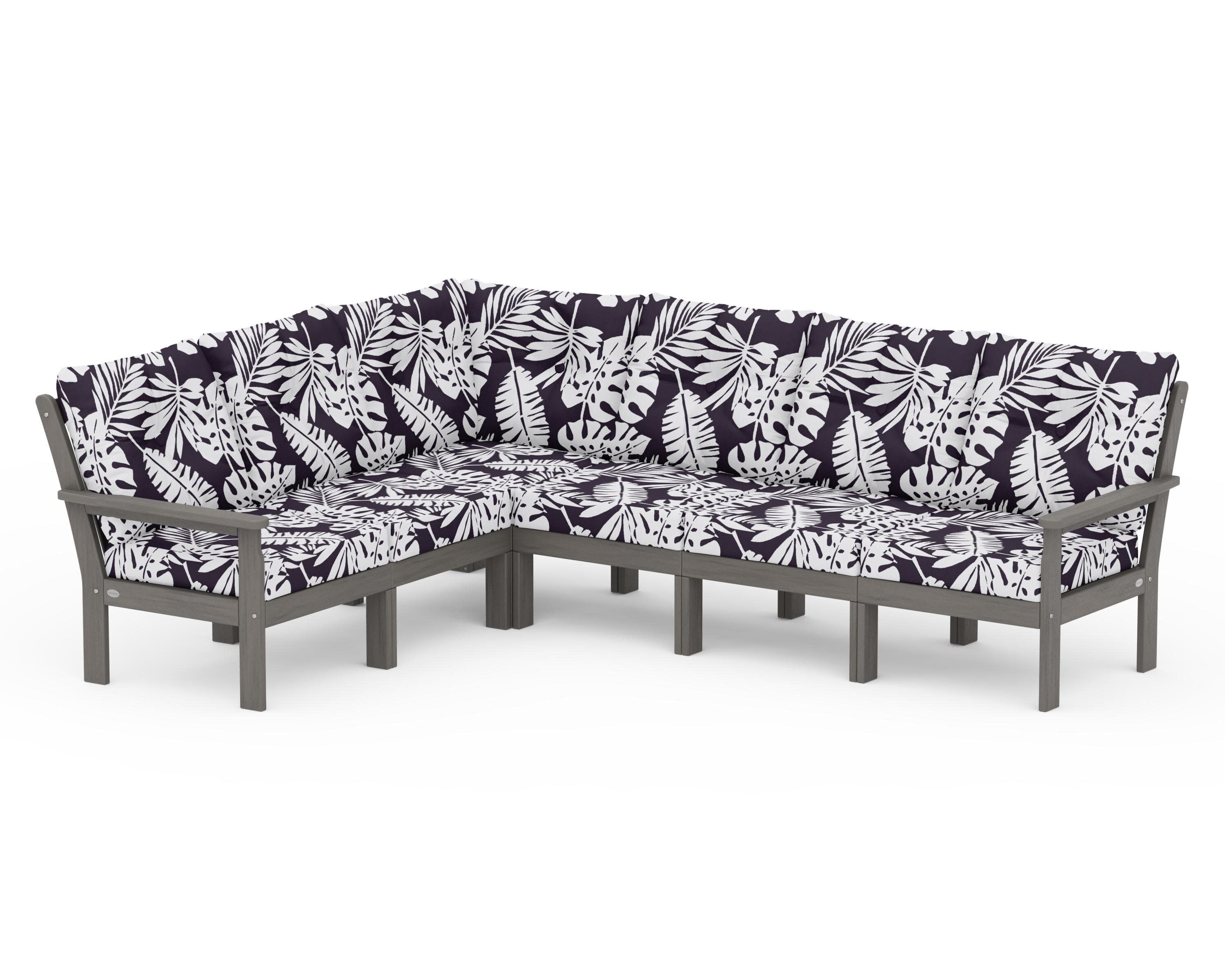Vineyard 6-Piece Sectional in Driftwood / Leaf Navy