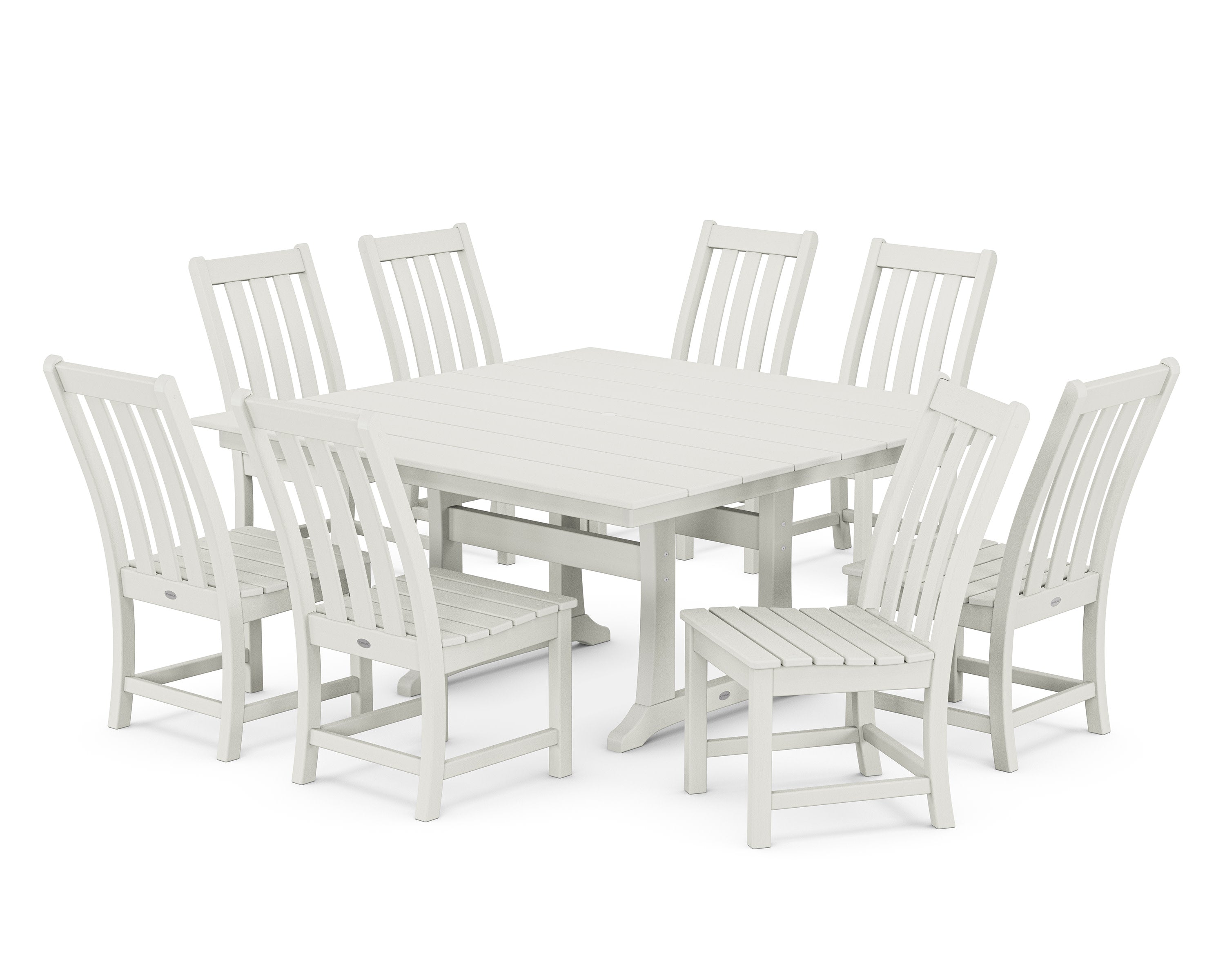 Vineyard 9-Piece Farmhouse Trestle Dining Set in Vintage White