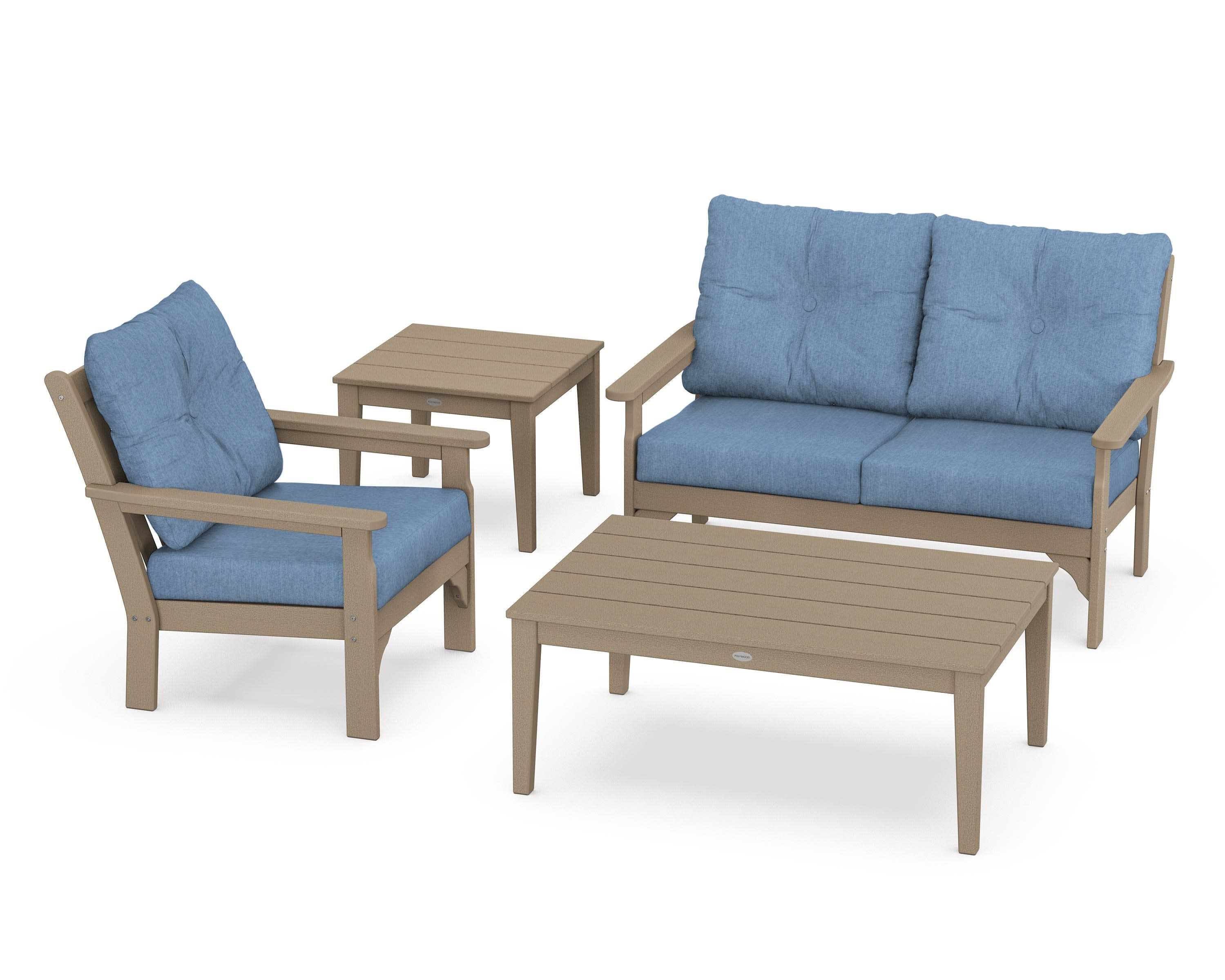 Vineyard 4-Piece Deep Seating Set in Vintage Sahara / Sky Blue
