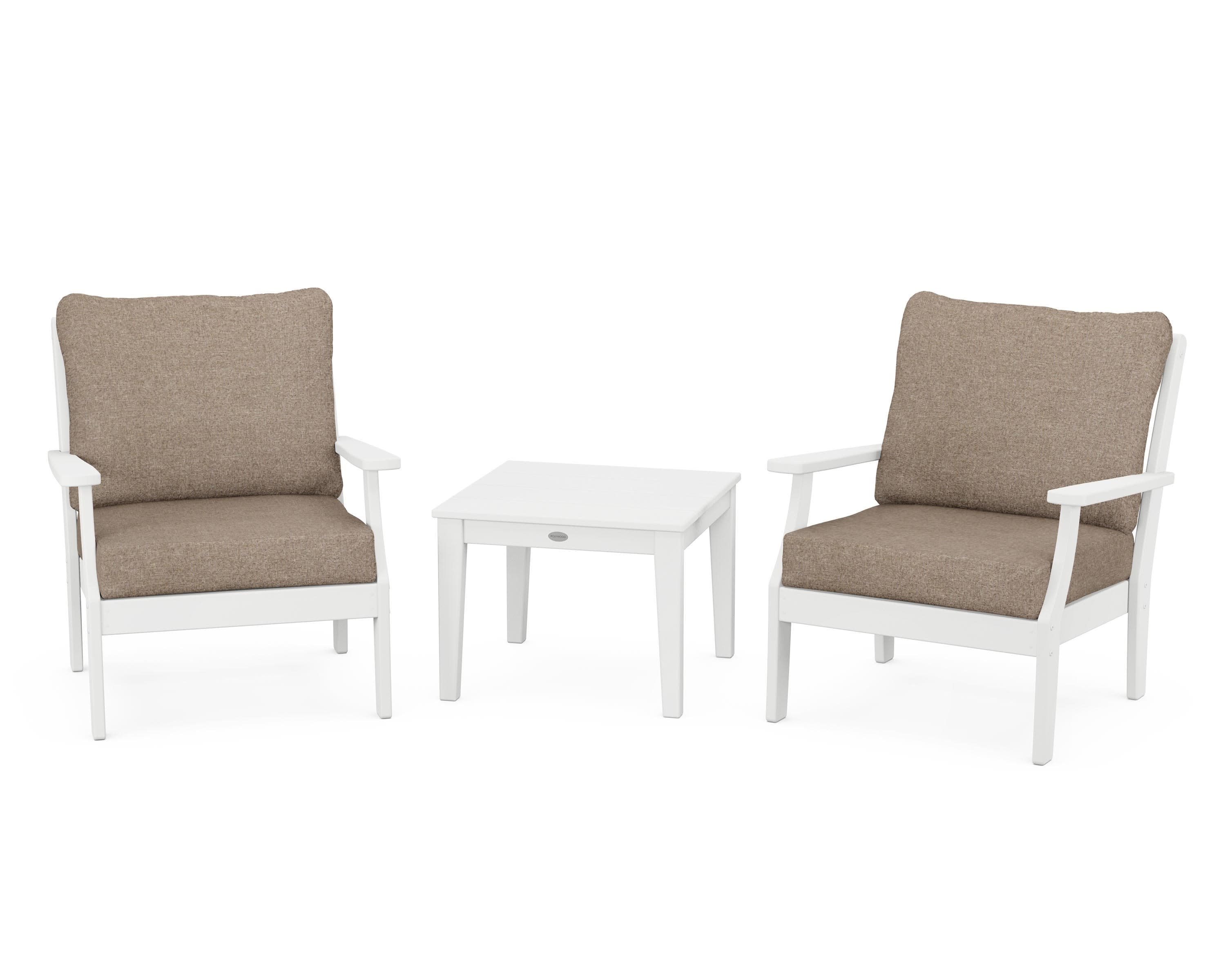 Braxton 3-Piece Deep Seating Set in White / Spiced Burlap