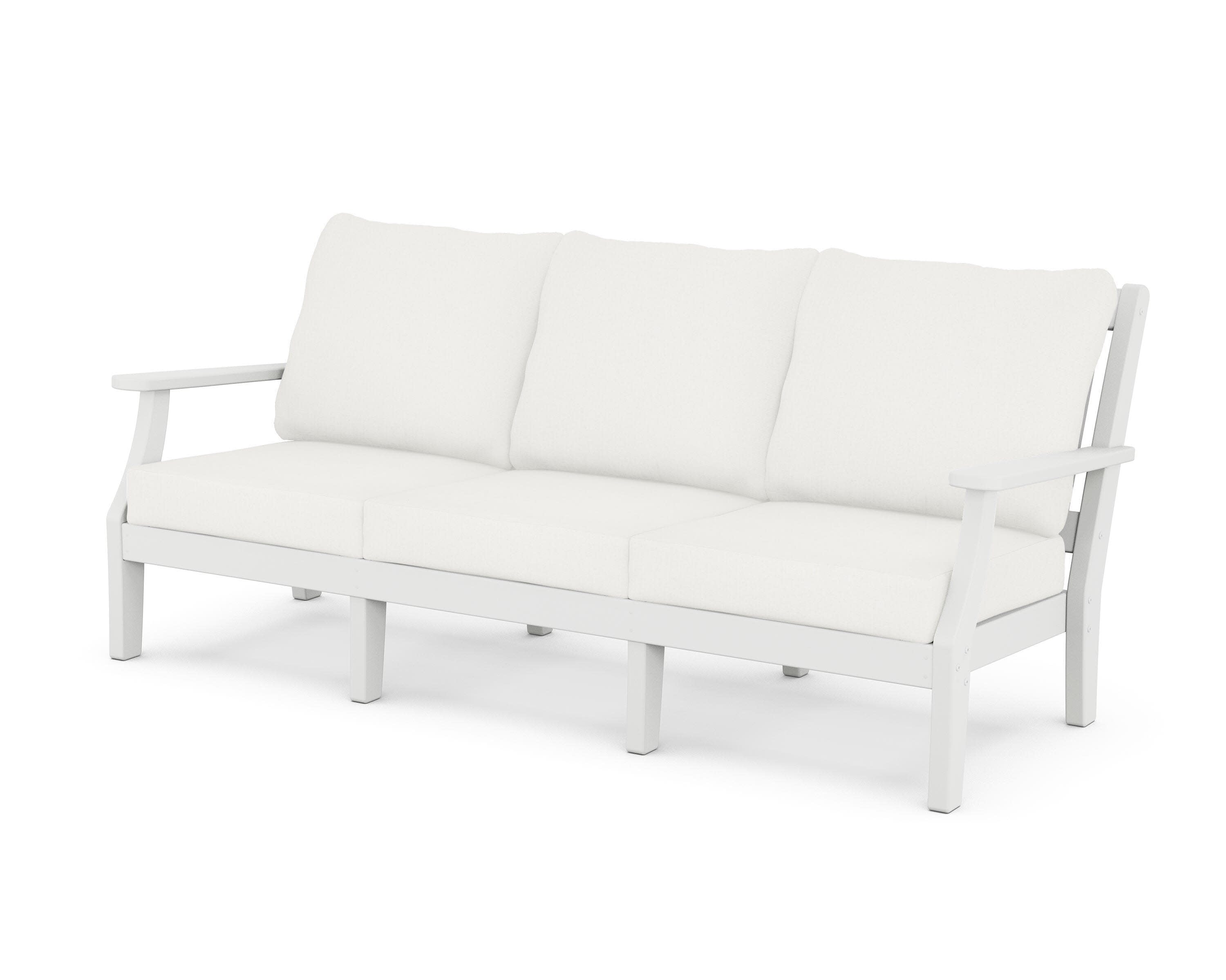 Chinoiserie Deep Seating Sofa in White / Natural Linen