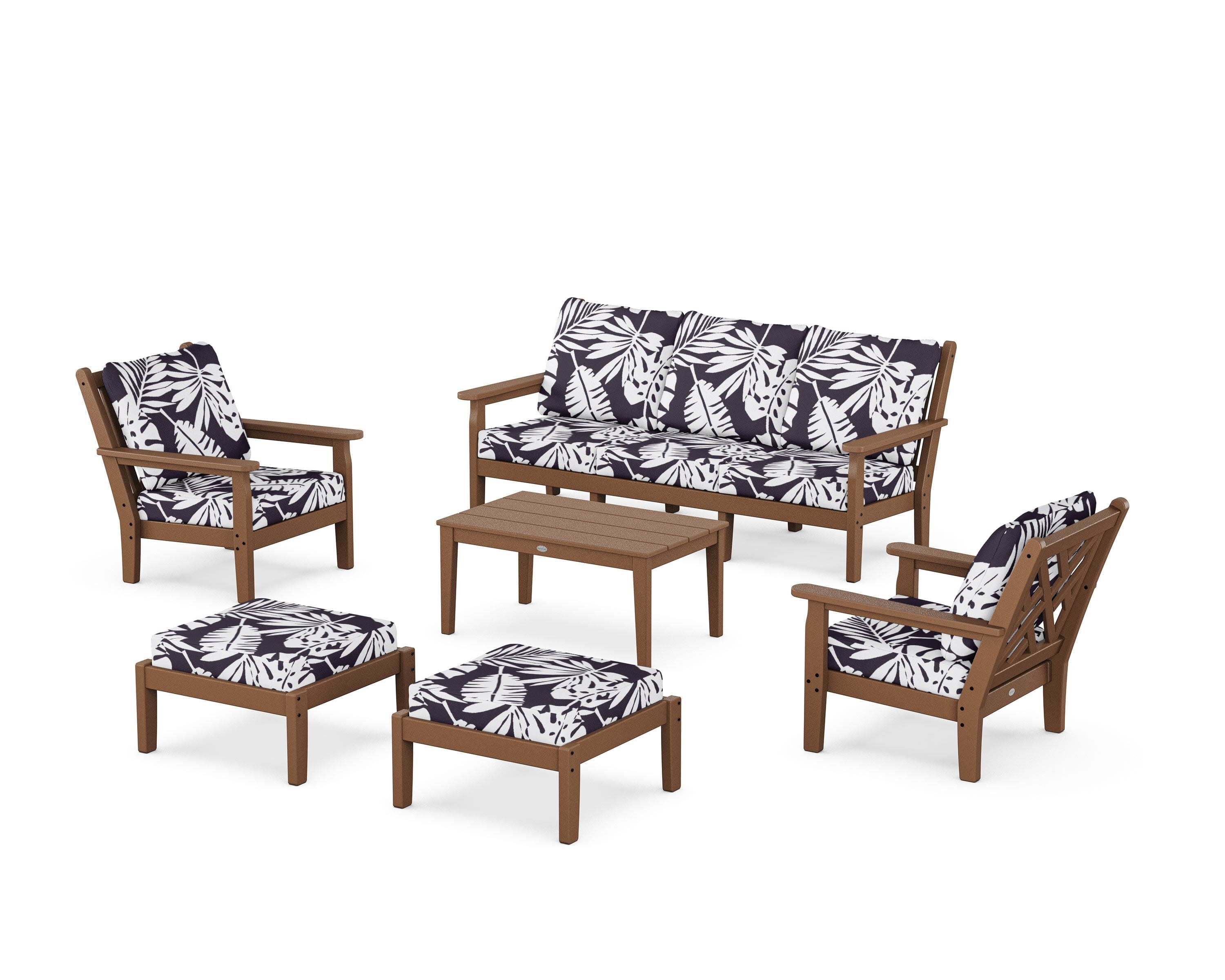 Chippendale 6-Piece Lounge Sofa Set in Teak / Leaf Navy