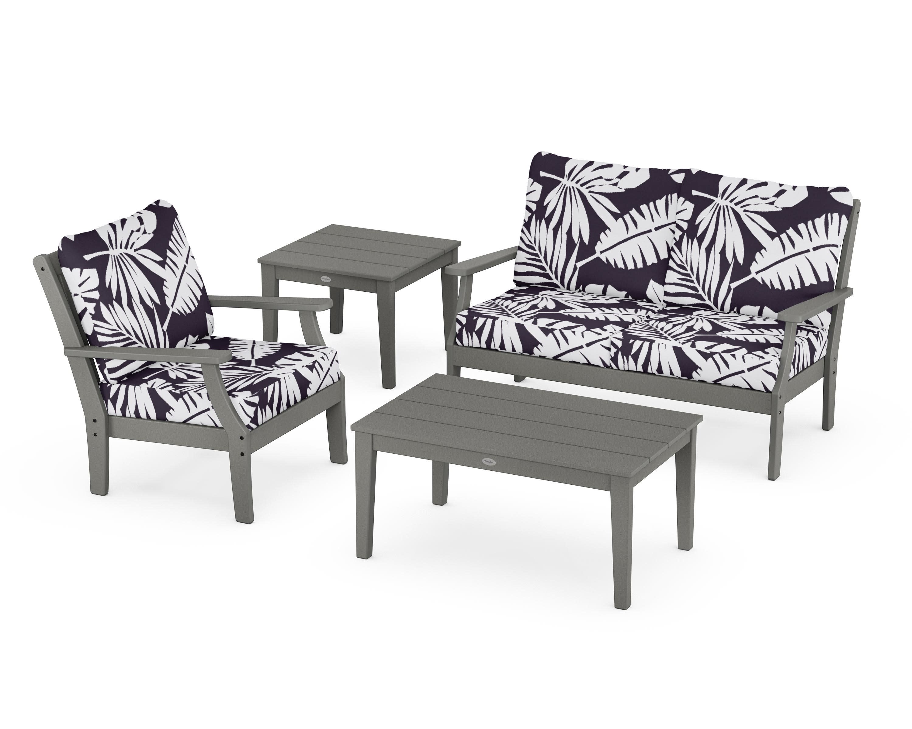 Braxton 4-Piece Deep Seating Set in Slate Grey / Leaf Navy