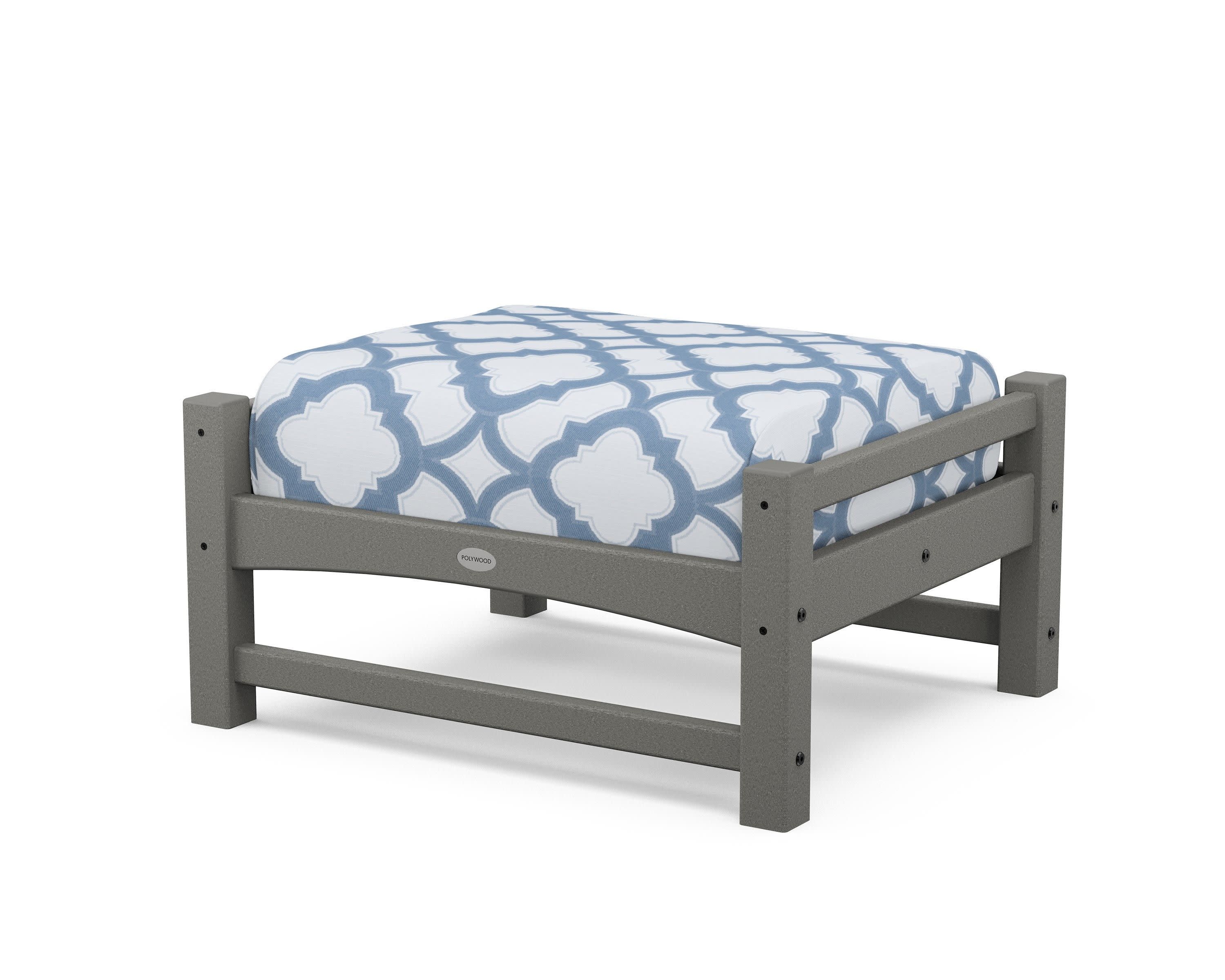 Club Ottoman in Slate Grey / Trellis Sky Blue