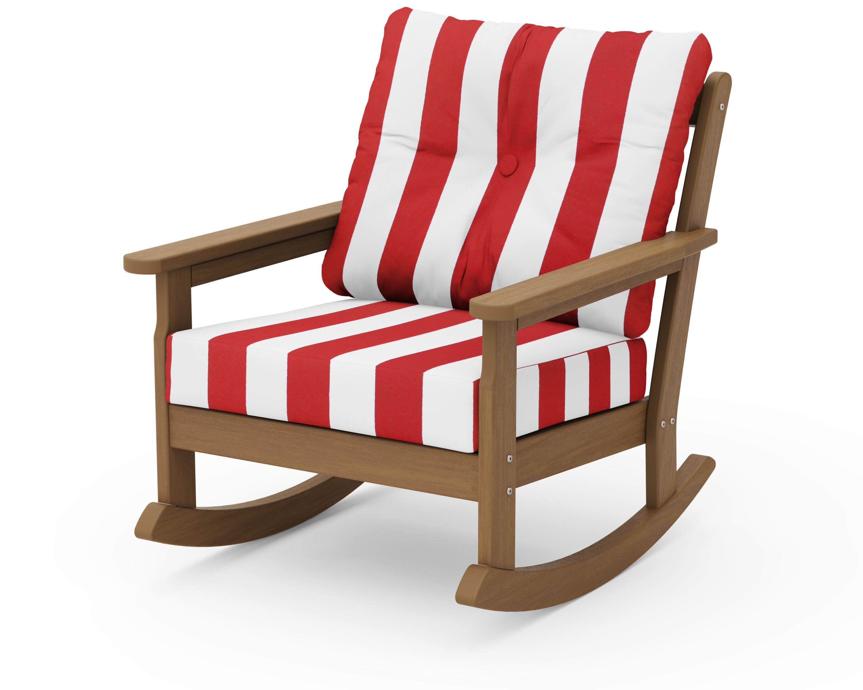 Vineyard Deep Seating Rocking Chair in Natural / Cabana Stripe Crimson
