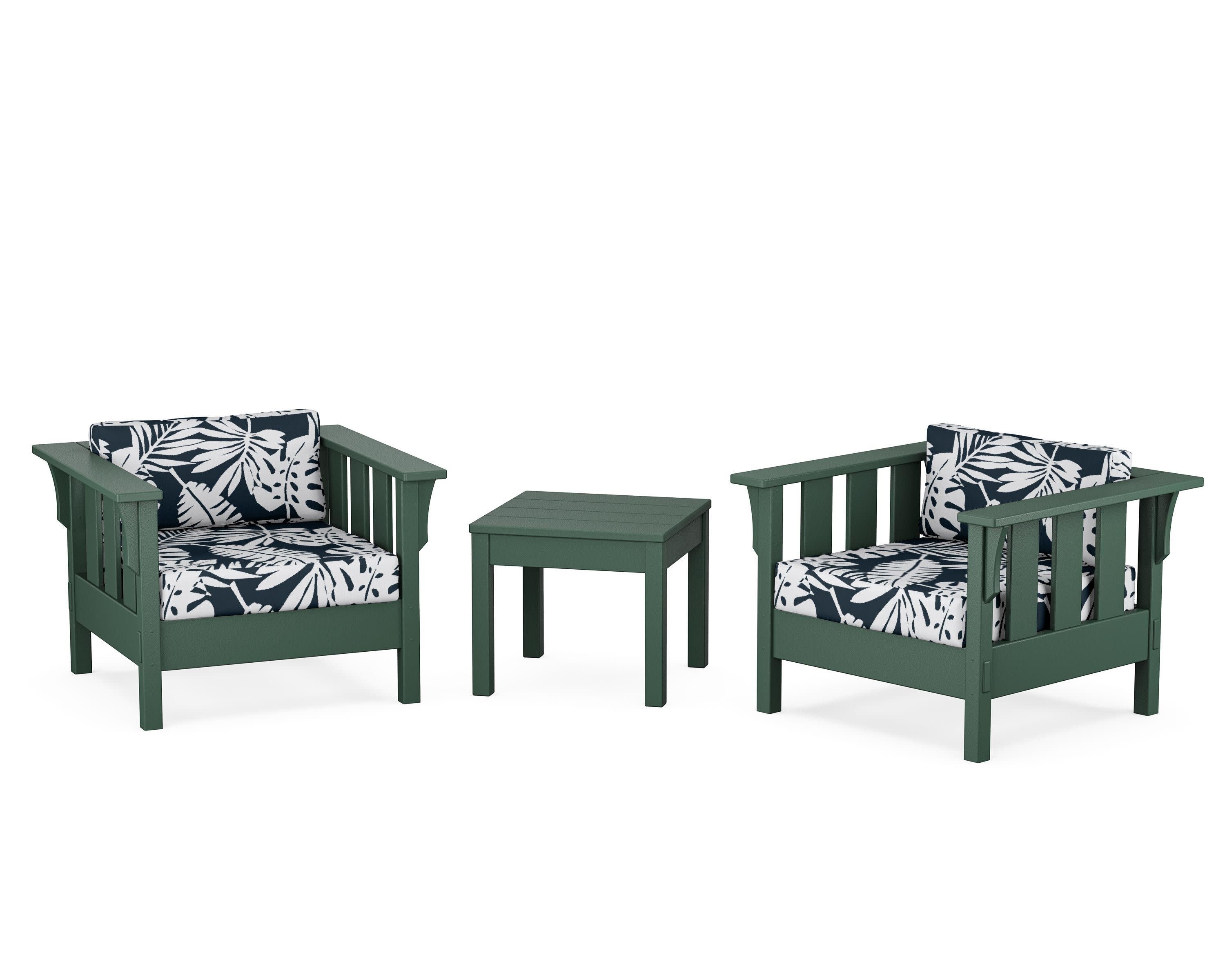 Acadia 3-Piece Deep Seating Set in Green / Leaf Marine Indigo