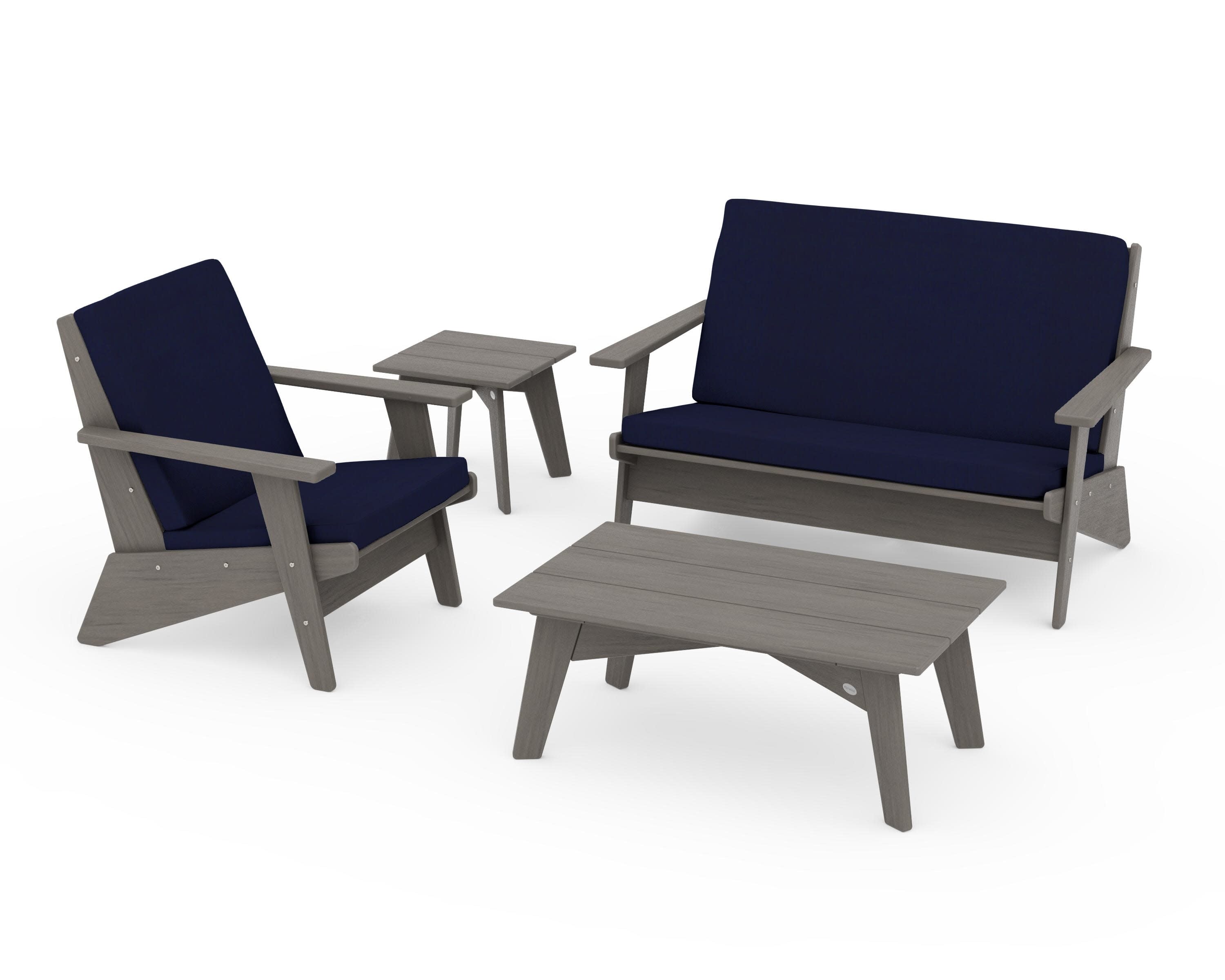 Riviera Modern Lounge 4-Piece Set in Driftwood / Navy