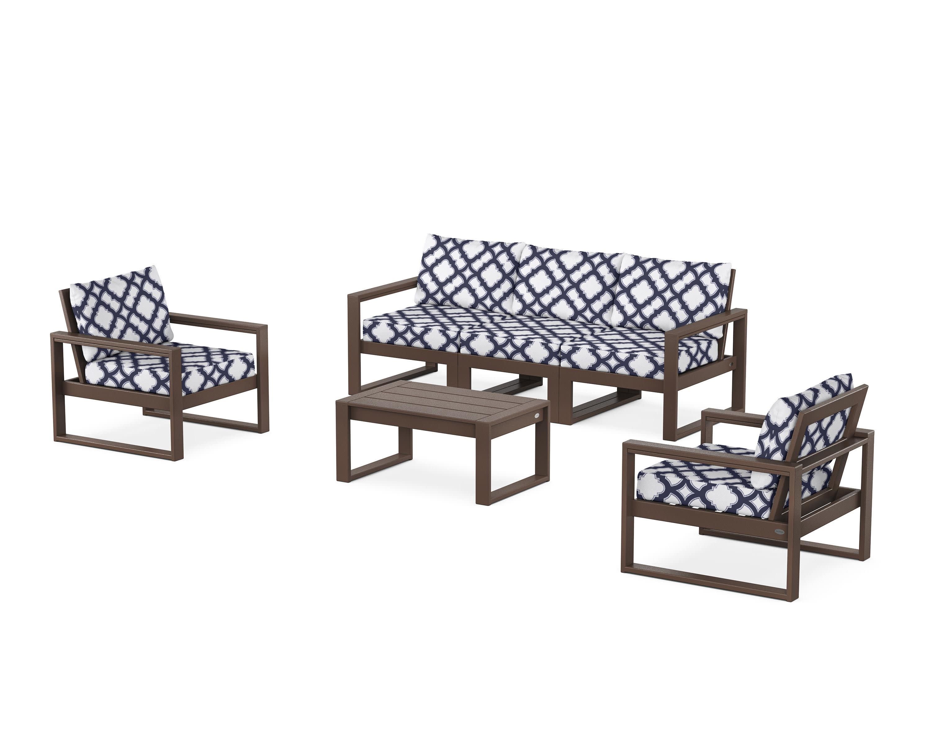 EDGE Sectional 4-Piece Deep Seating Set with Sofa in Mahogany / Trellis Navy
