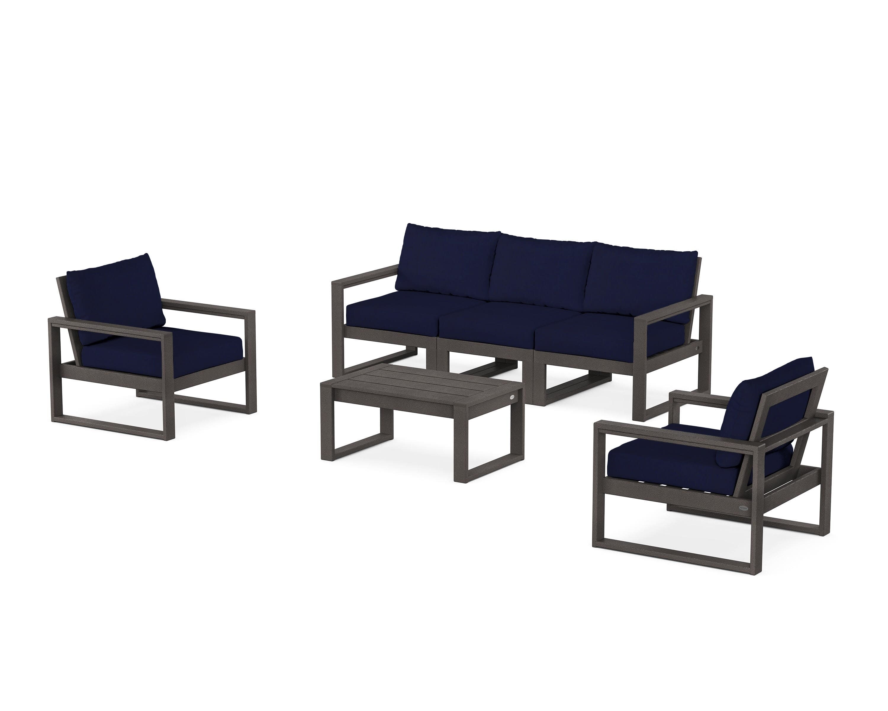 EDGE Sectional 4-Piece Deep Seating Set with Sofa in Vintage Coffee / Navy