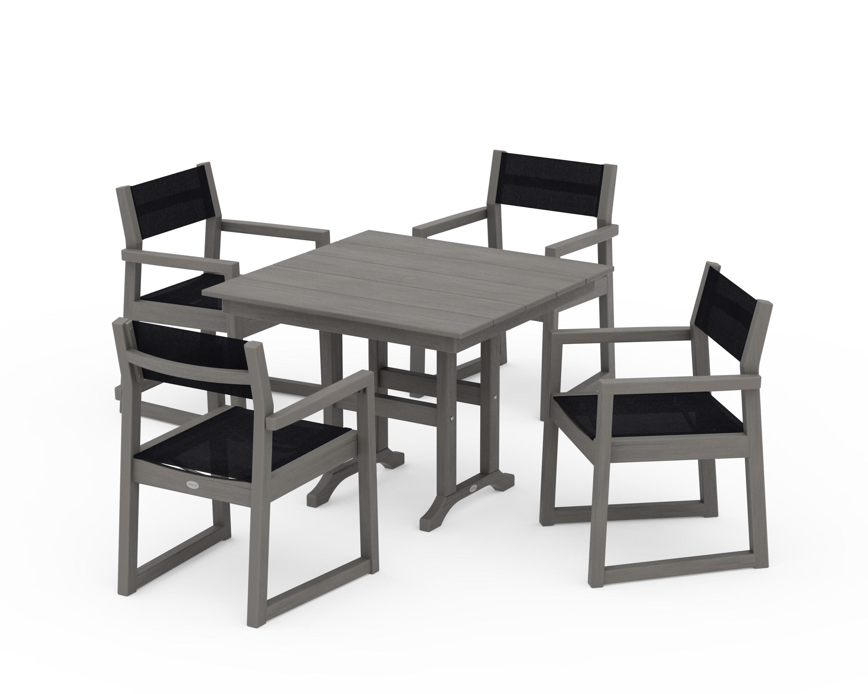 EDGE Sling Arm Chair 5-Piece Farmhouse Dining Set in Driftwood / Black Sling