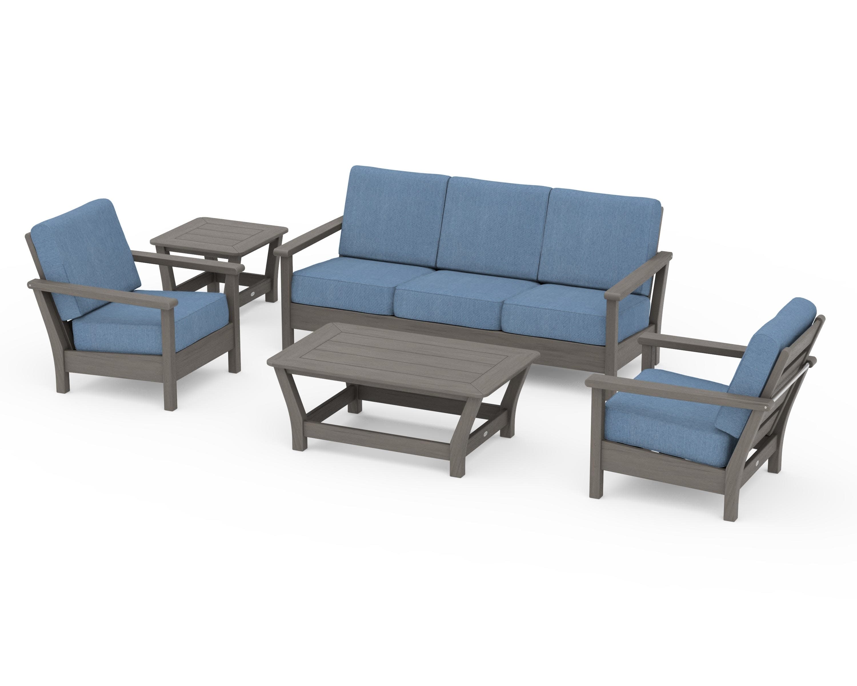 Harbour 5-Piece Deep Seating Set in Driftwood / Sky Blue