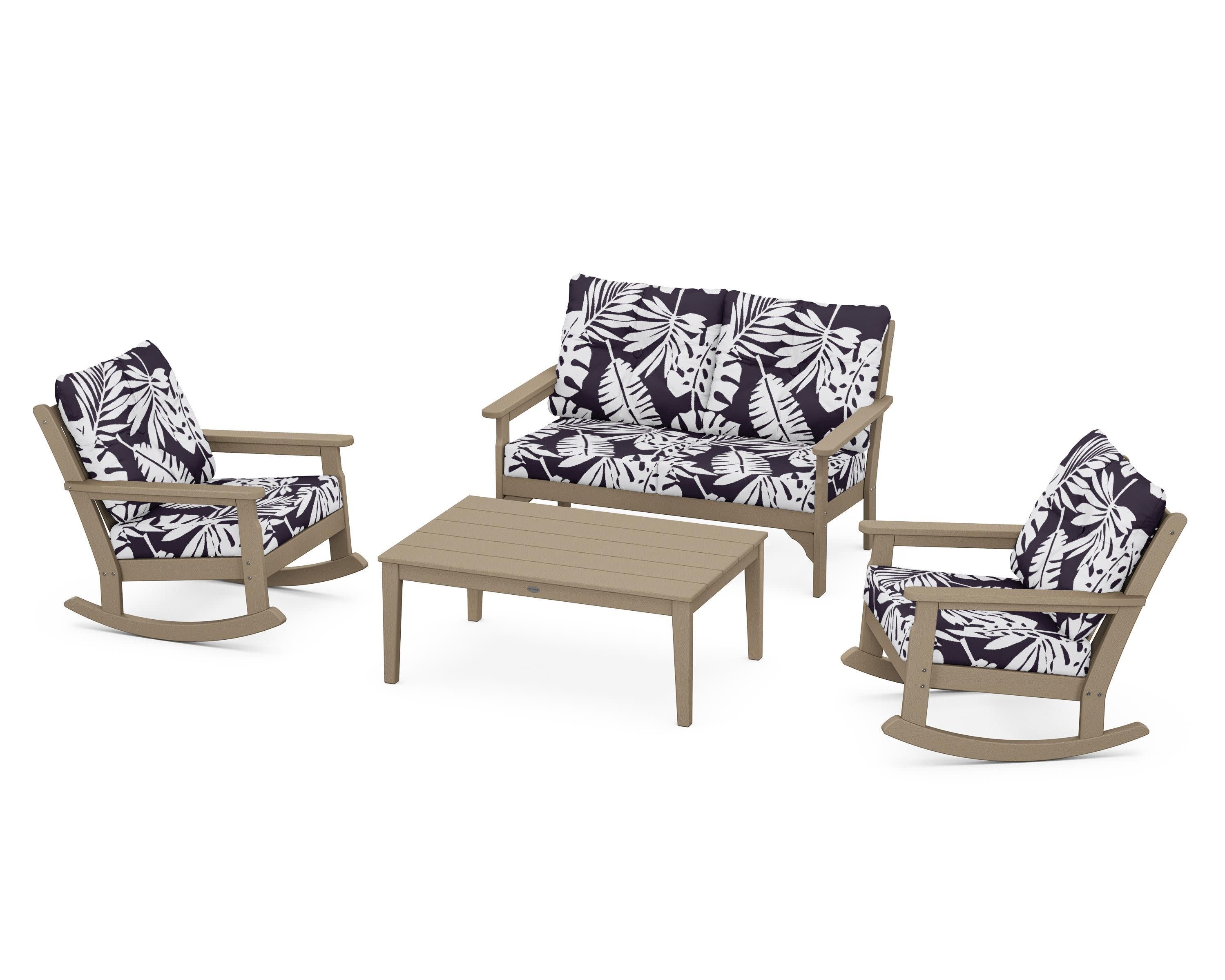 Vineyard 4-Piece Deep Seating Rocking Chair Set in Vintage Sahara / Leaf Navy