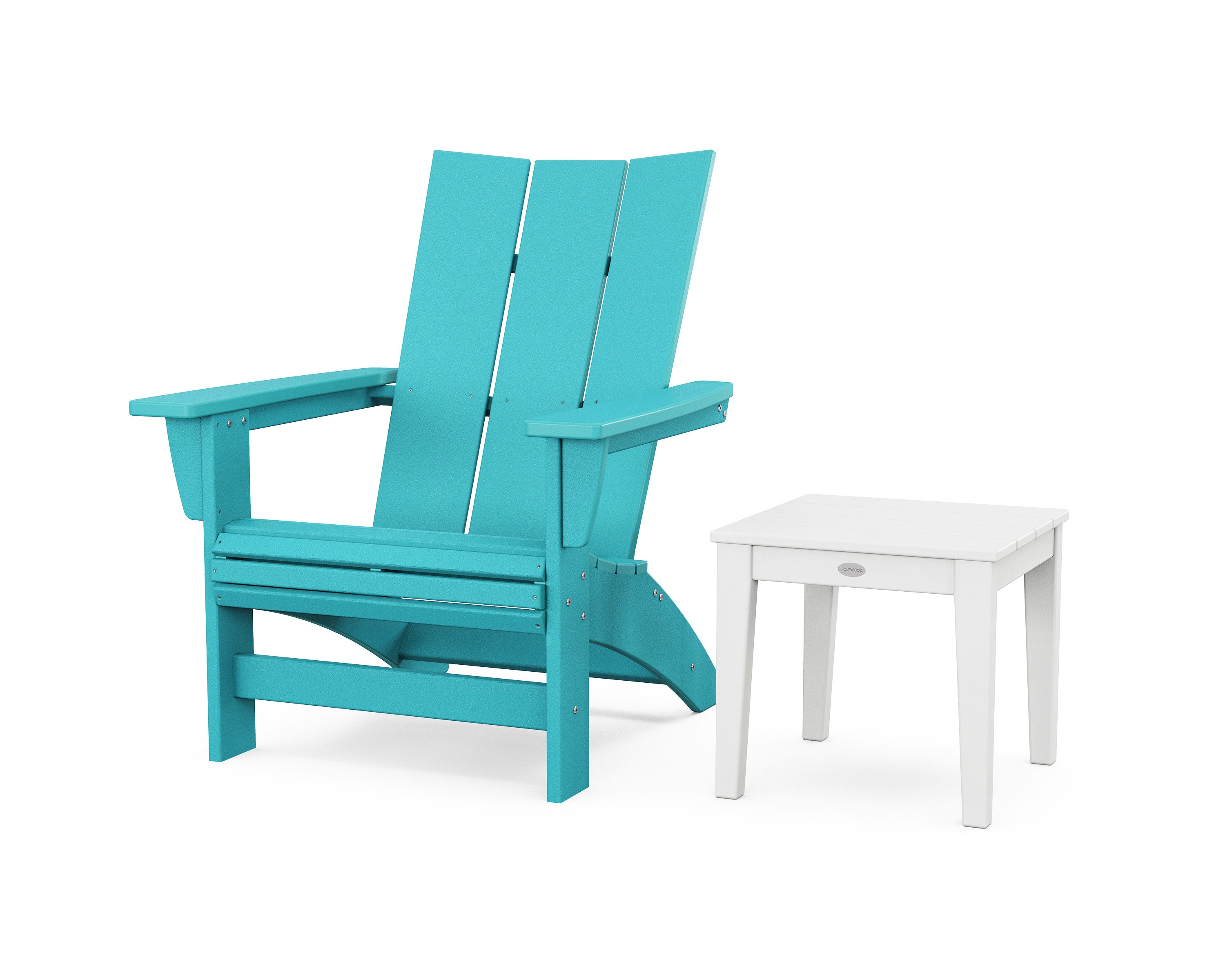 Modern Grand Adirondack Chair with Side Table in Aruba / White