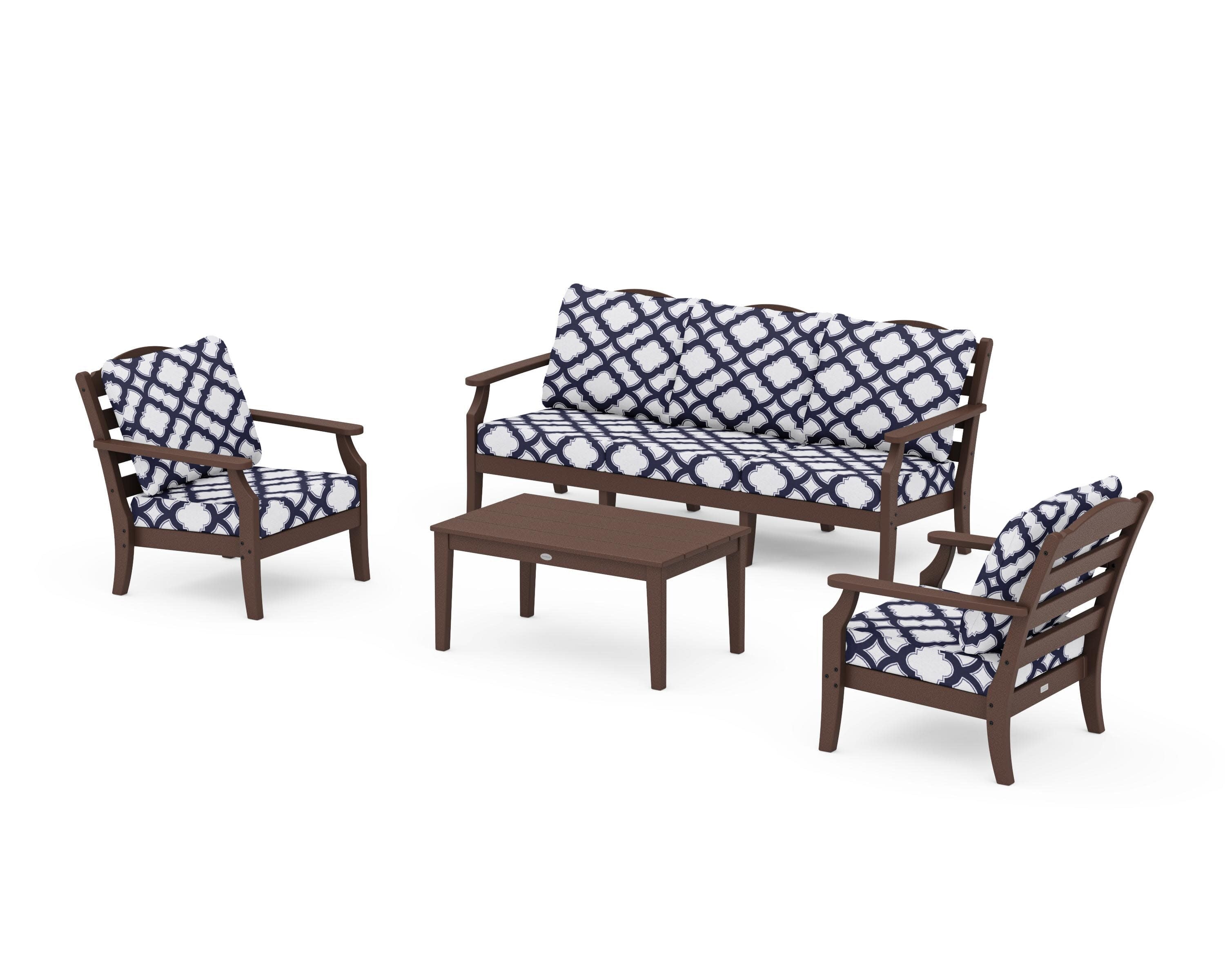 Savannah 4-Piece Deep Seating Set with Sofa in Mahogany / Trellis Navy