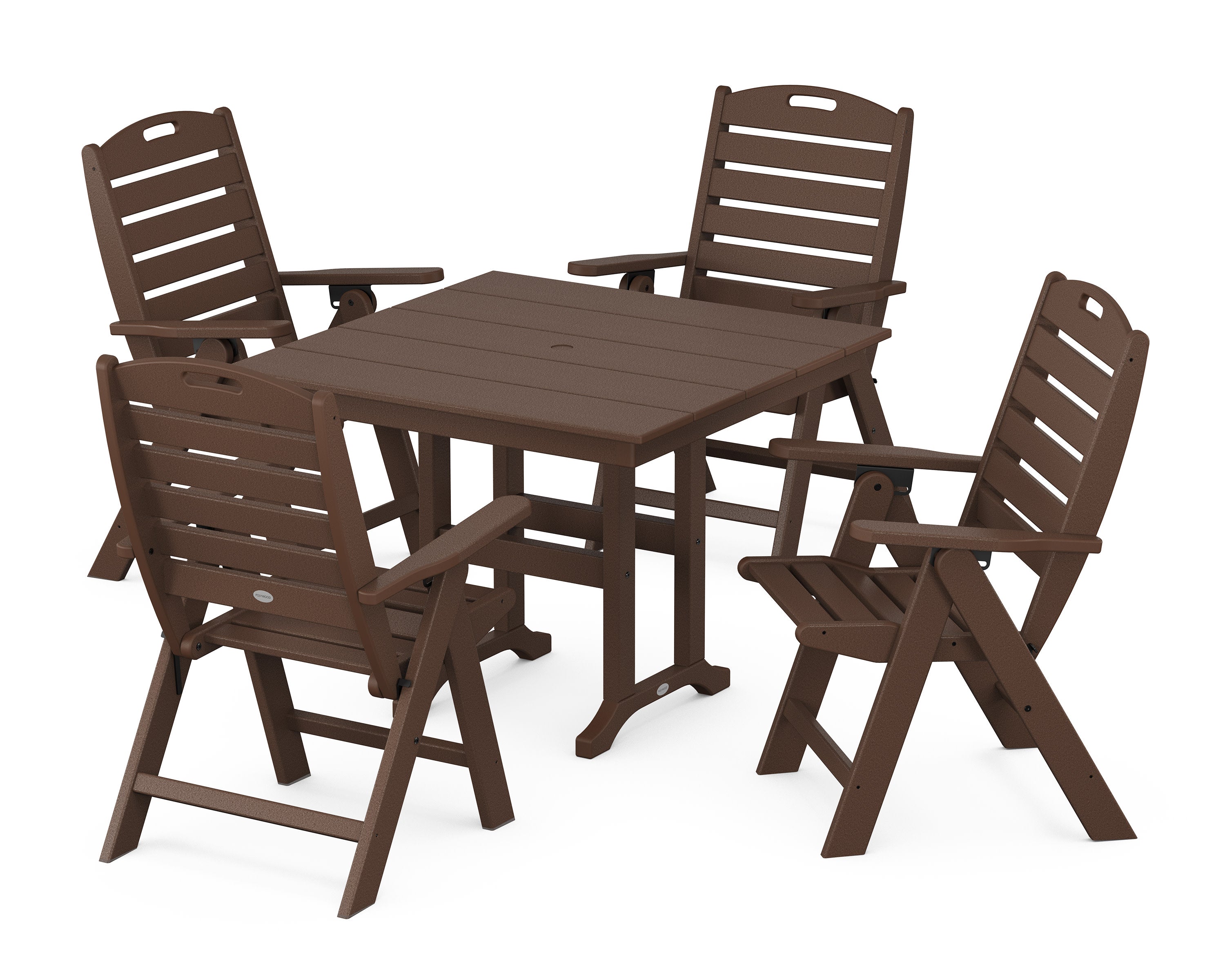 Nautical Folding Highback Chair 5-Piece Farmhouse Dining Set in Mahogany
