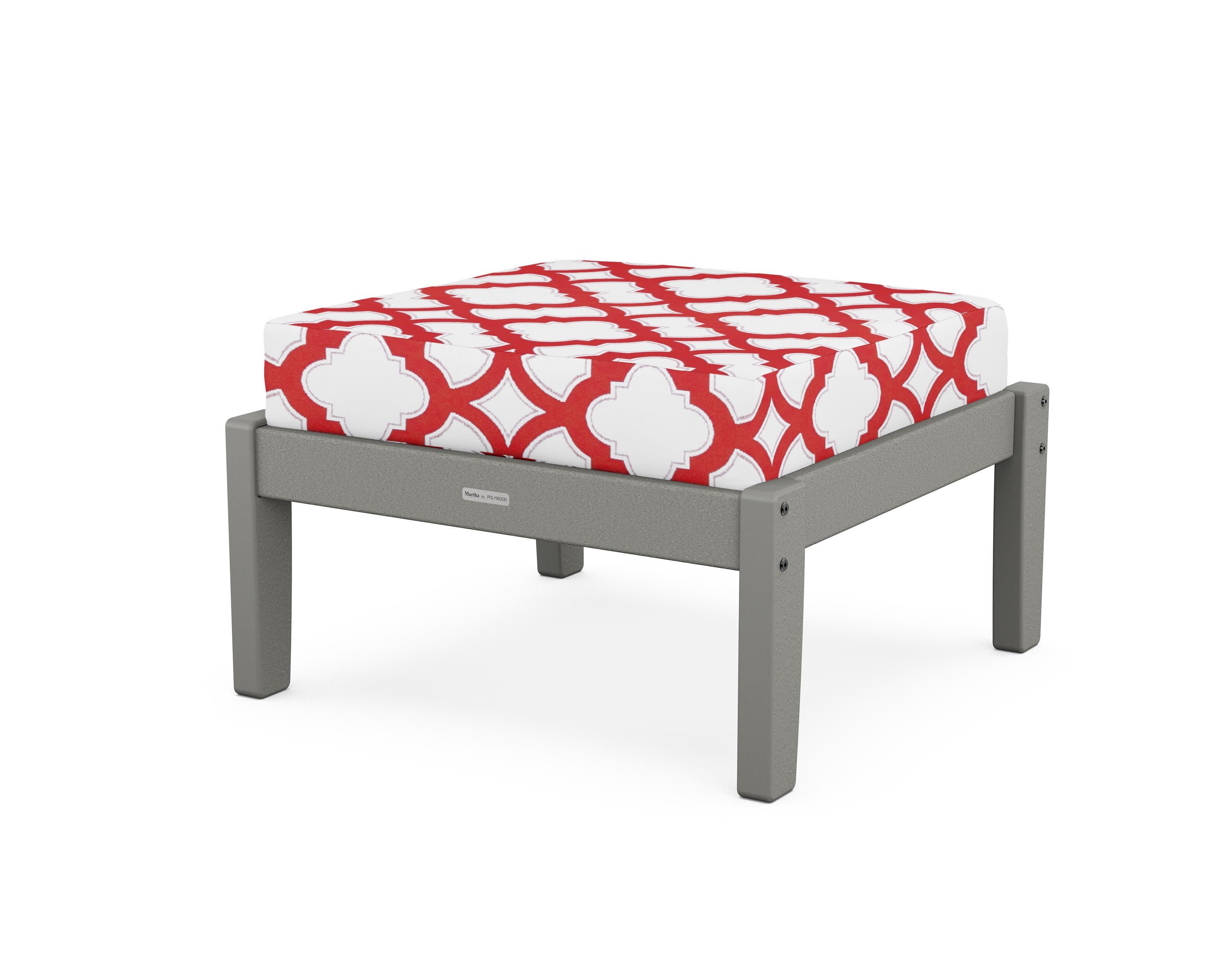 Chinoiserie Deep Seating Ottoman in Slate Grey / Trellis Crimson