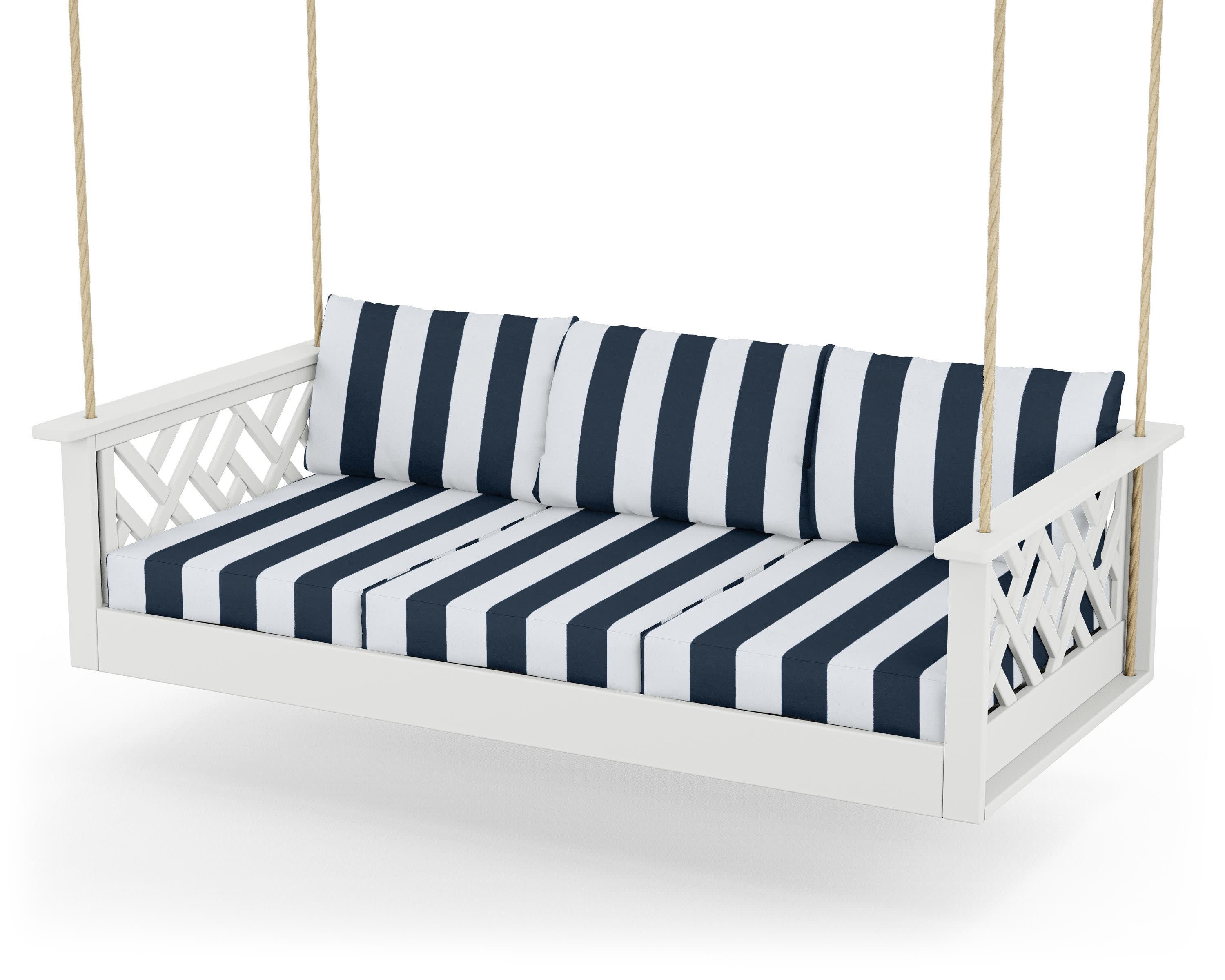 Chippendale Daybed Swing in White / Cabana Stripe Marine Indigo
