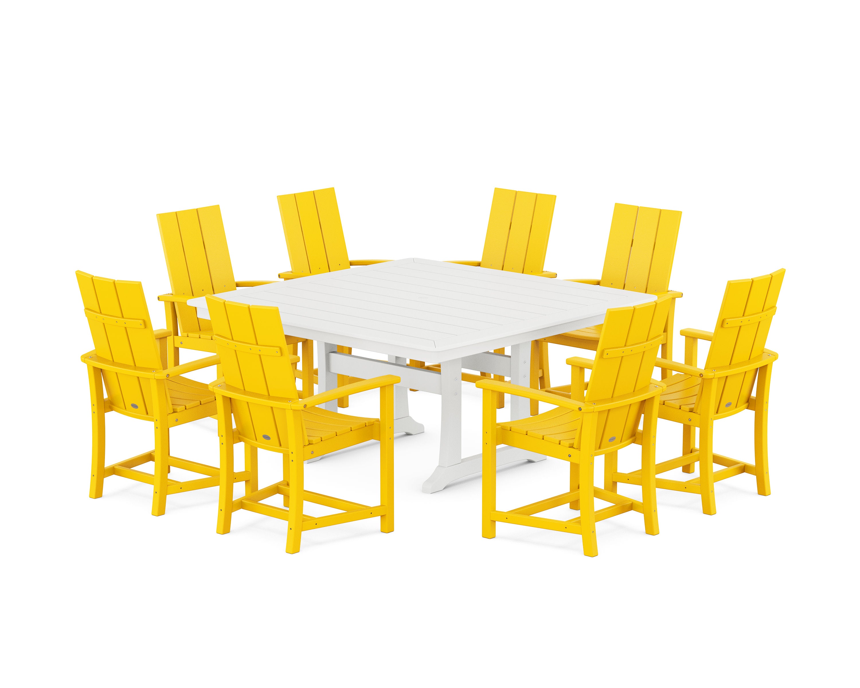 Modern Adirondack 9-Piece Square Dining Set with Trestle Legs in Lemon / White