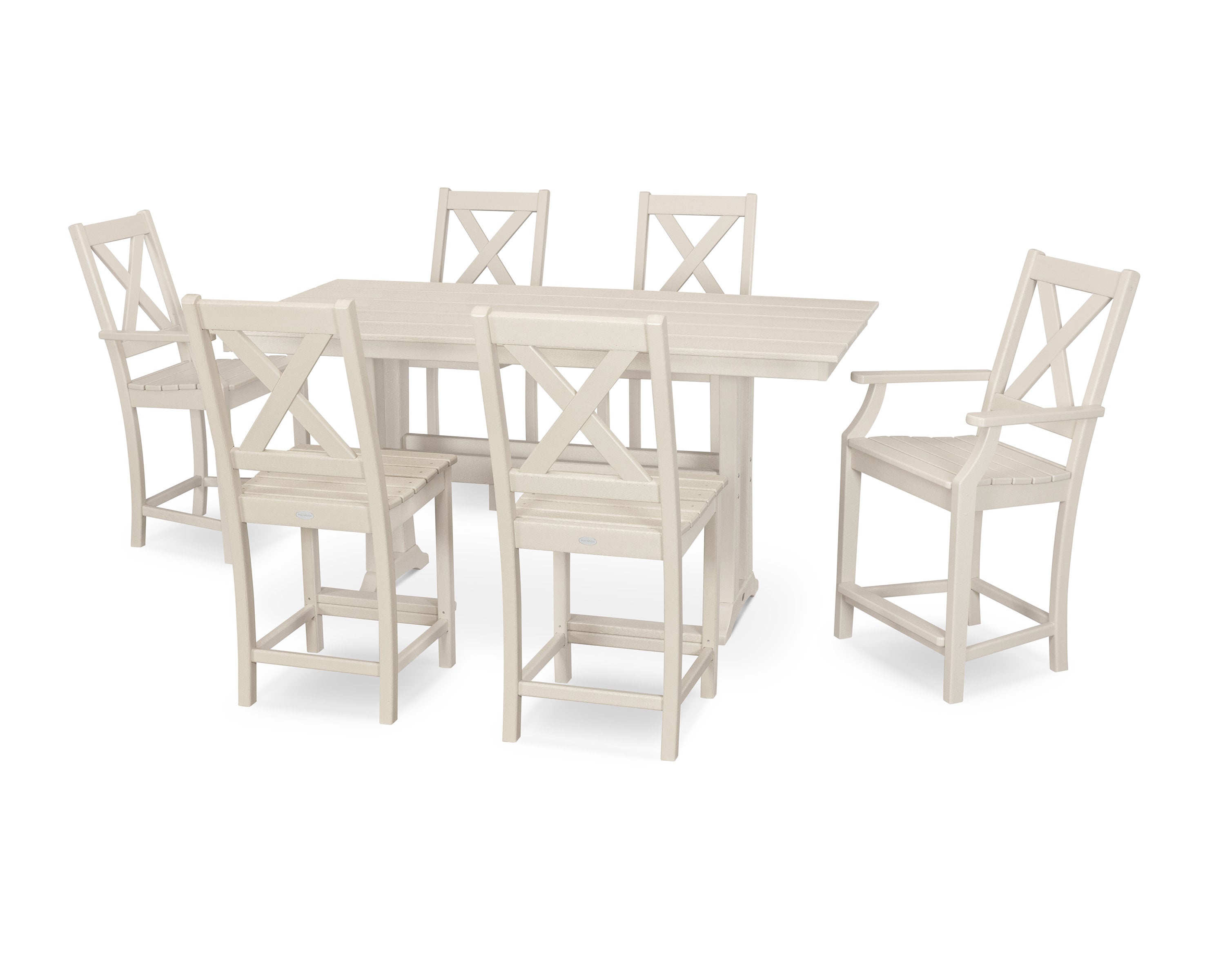 Braxton 7-Piece Farmhouse Trestle Counter Set in Sand