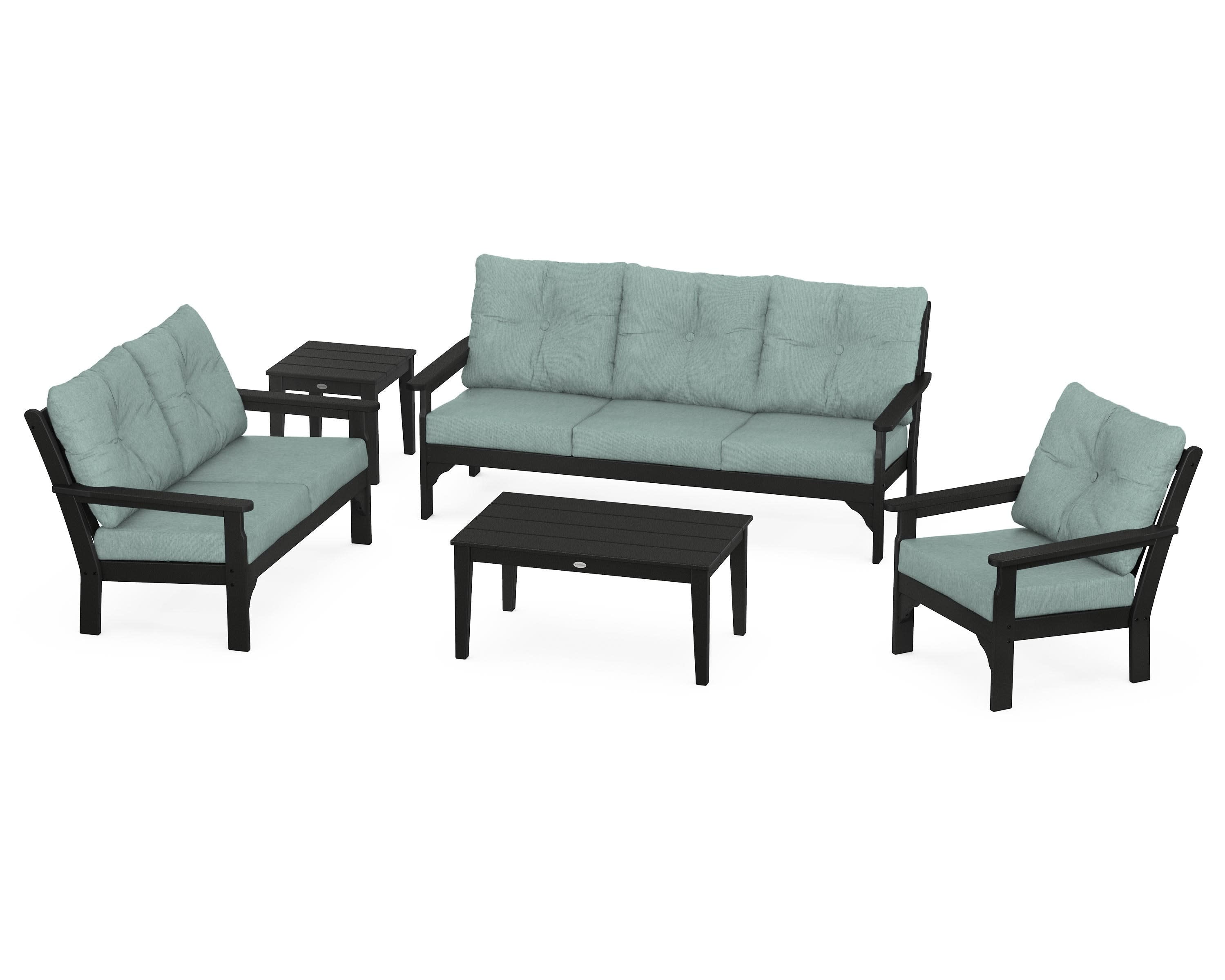 Vineyard 5 Piece Deep Seating Set in Black / Glacier Spa