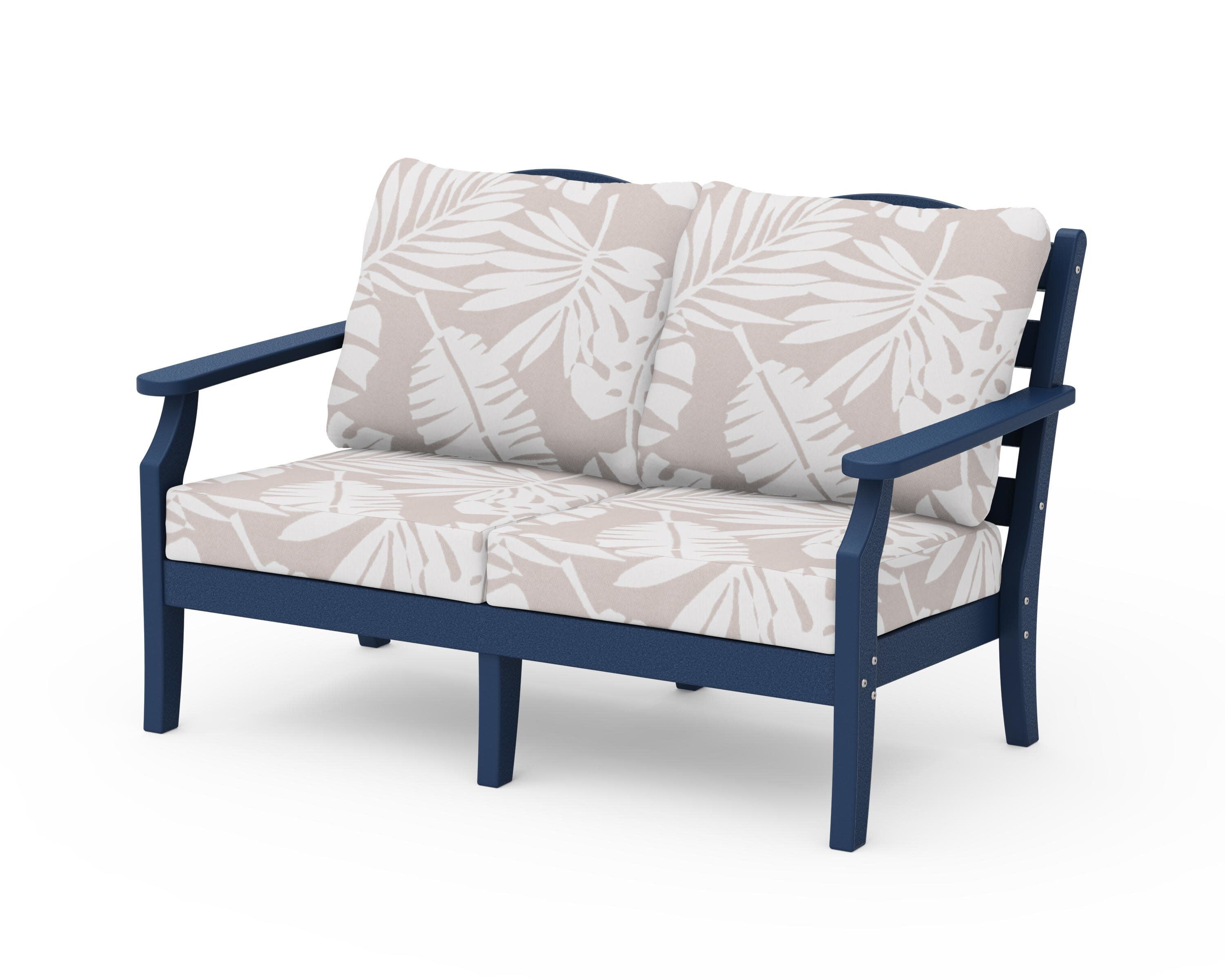 Savannah Deep Seating Loveseat in Navy / Leaf Dune Burlap