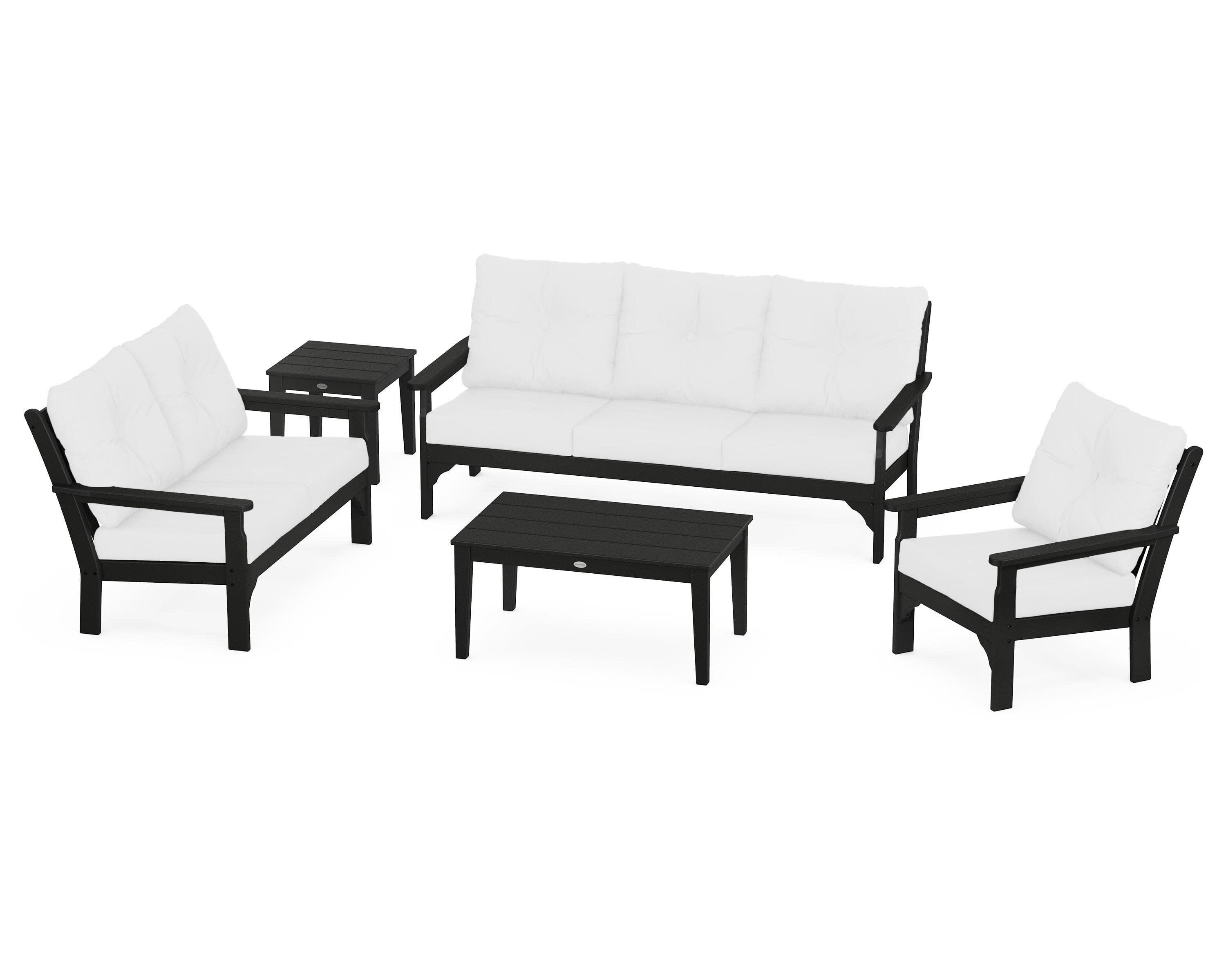 Vineyard 5 Piece Deep Seating Set in Black / Natural