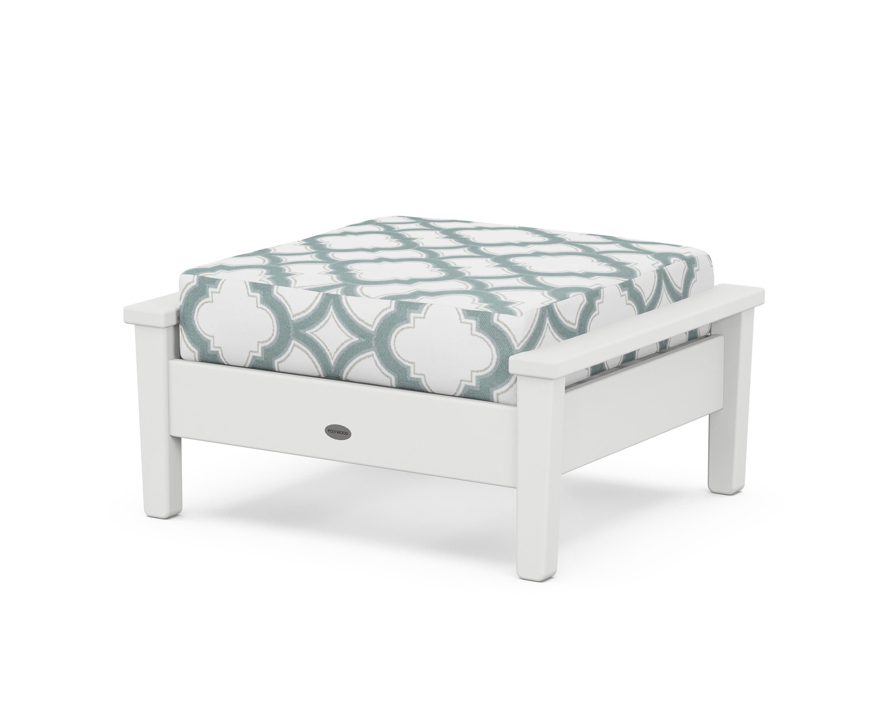 Prescott Deep Seating Ottoman in White / Trellis Glacier Spa