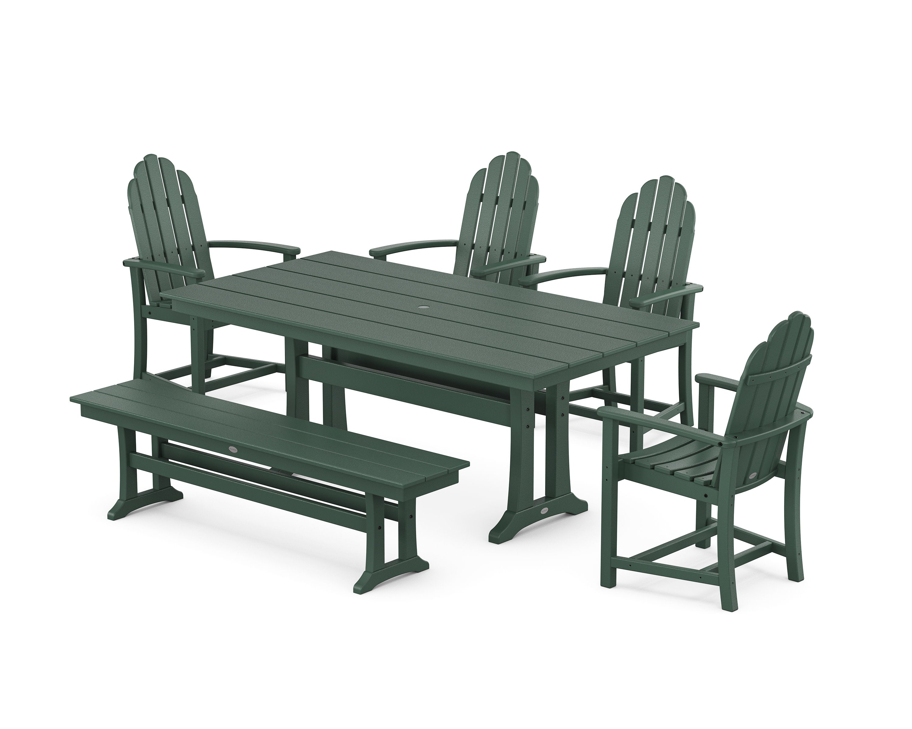 Classic Adirondack 6-Piece Farmhouse Dining Set with Trestle Legs and Bench in Green