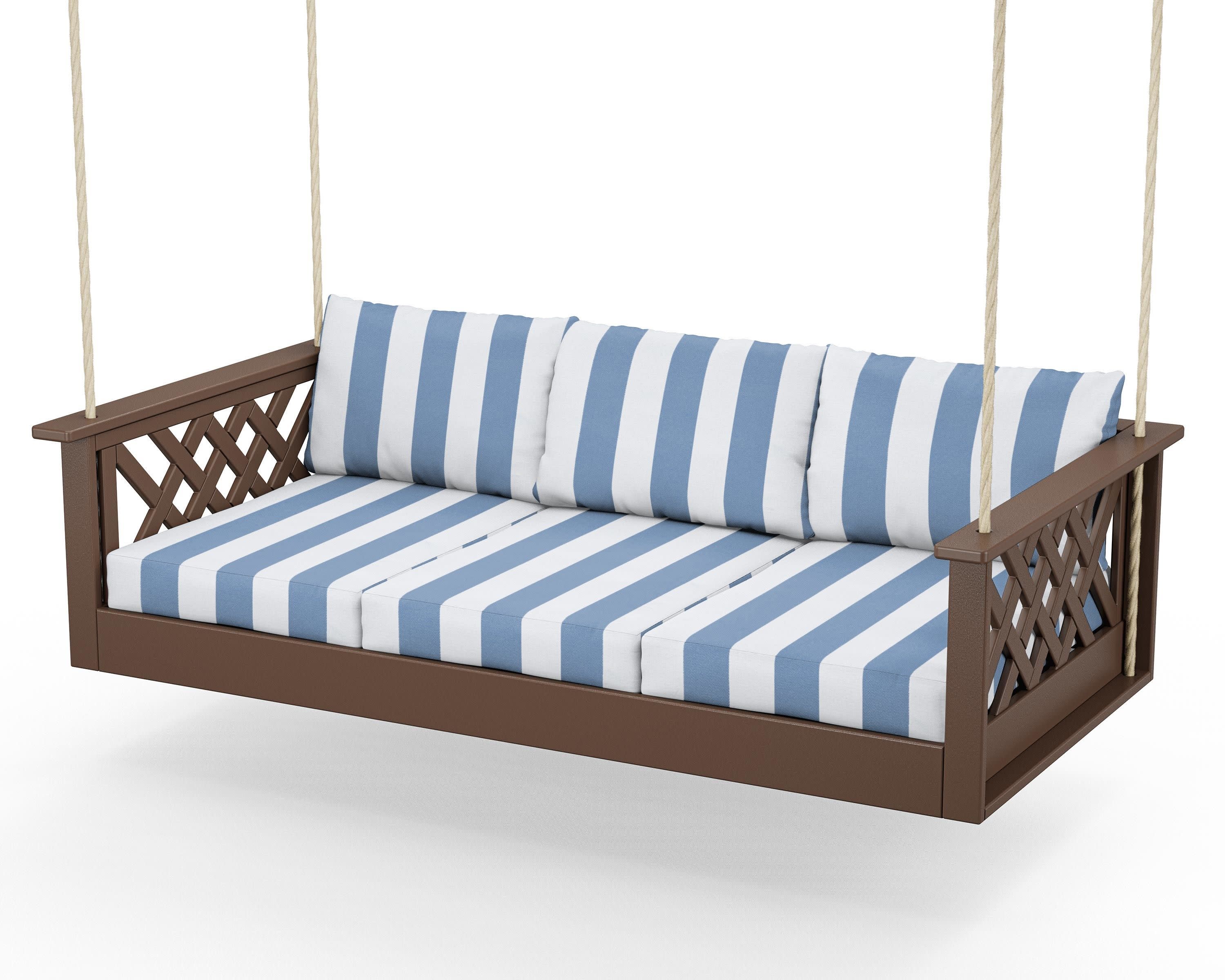 Wovendale Daybed Swing in Mahogany / Cabana Stripe Sky Blue