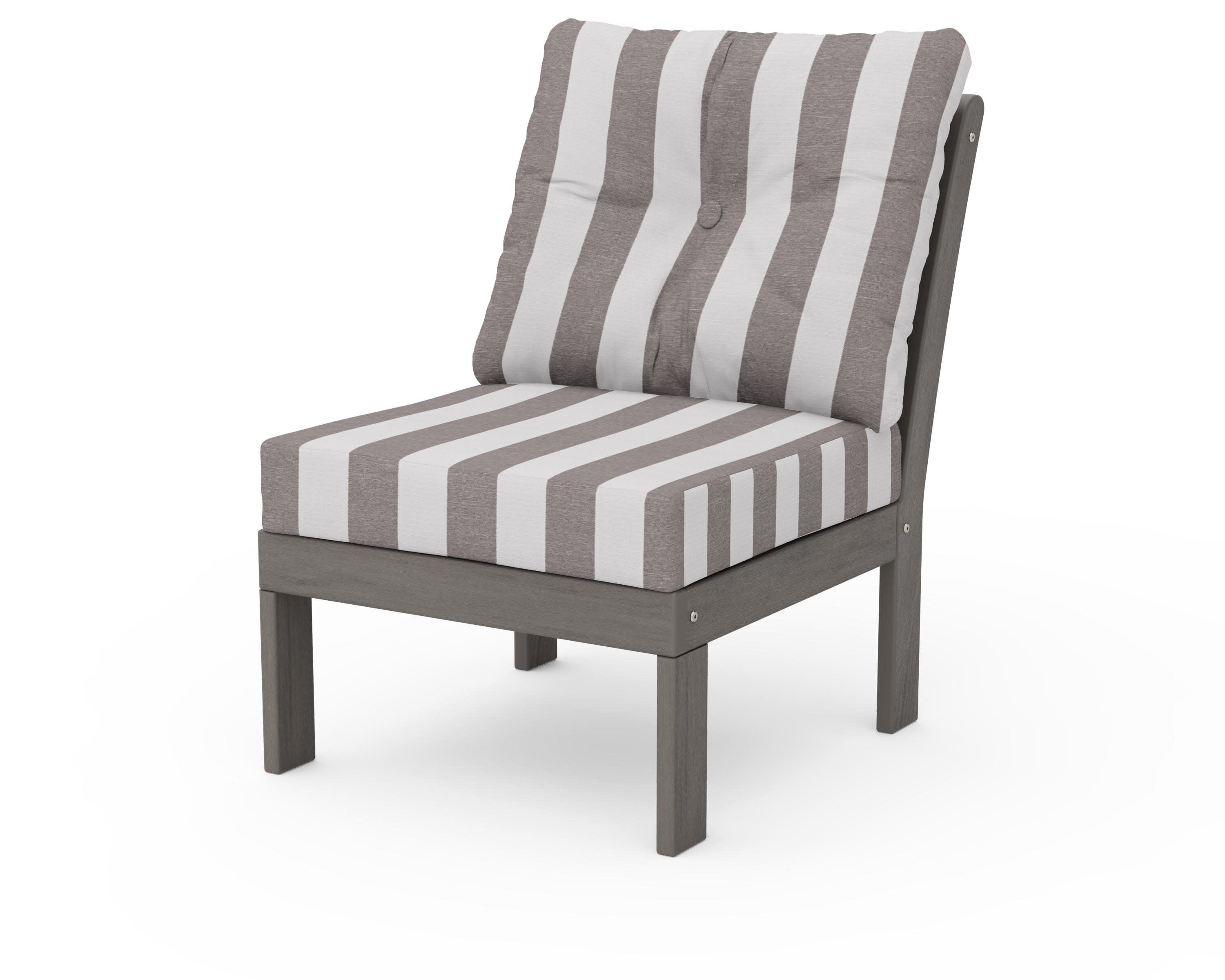 Vineyard Modular Armless Chair in Driftwood / Cabana Stripe Grey Mist