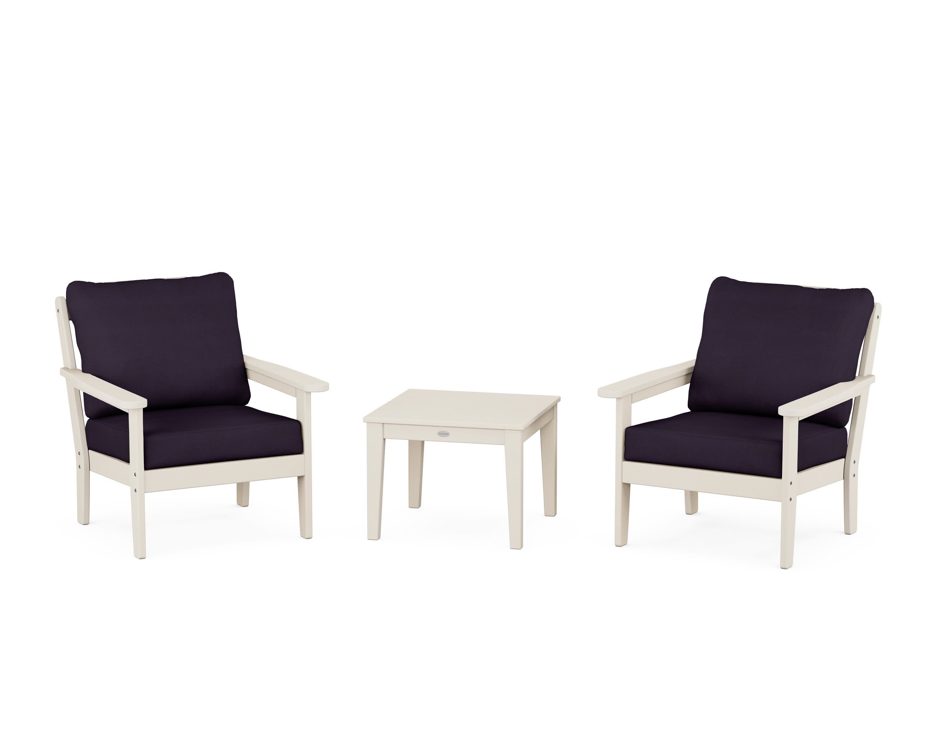 Cottage 3-Piece Deep Seating Set in Sand / Navy Linen