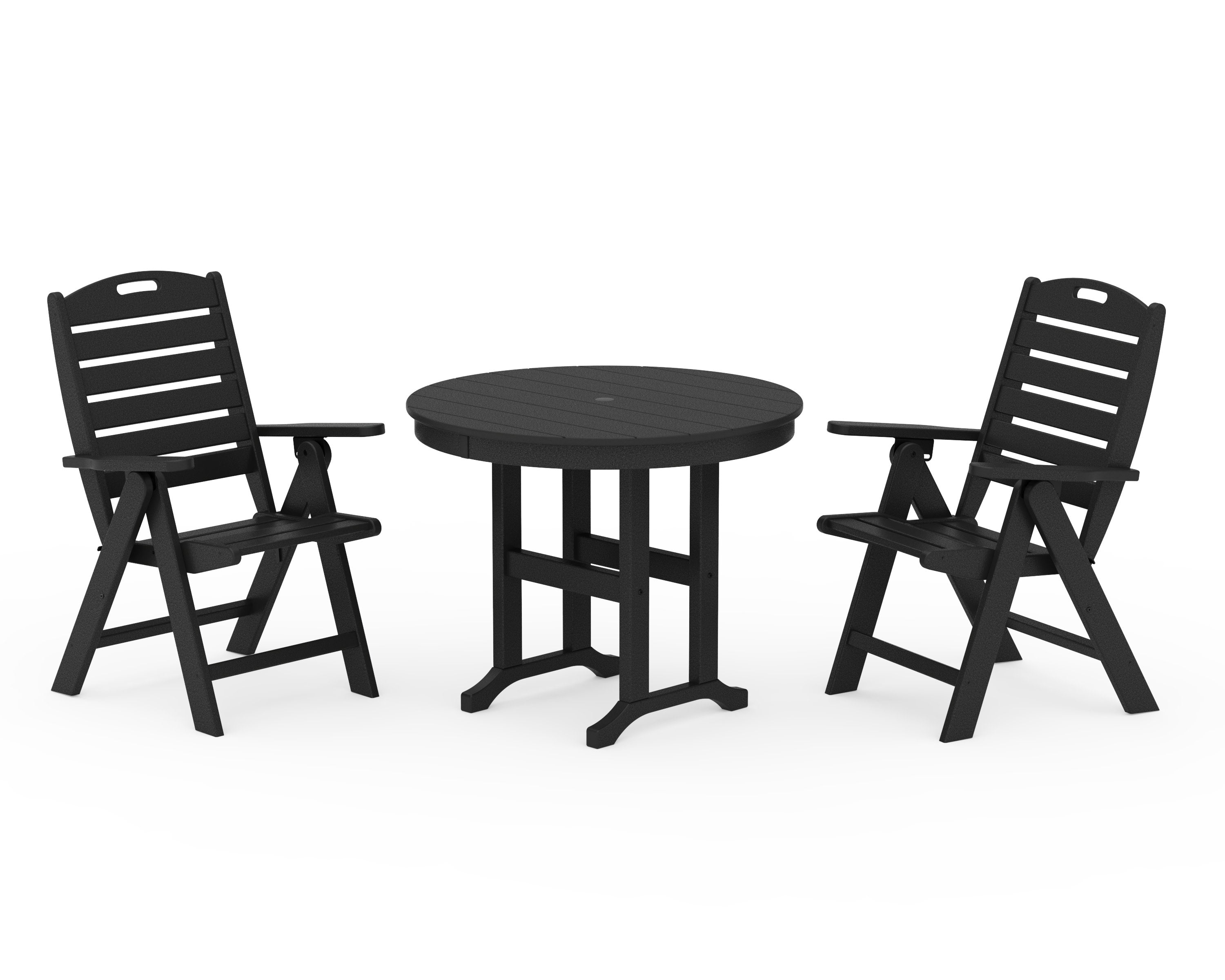 Nautical Folding Highback Chair 3-Piece Round Dining Set in Black
