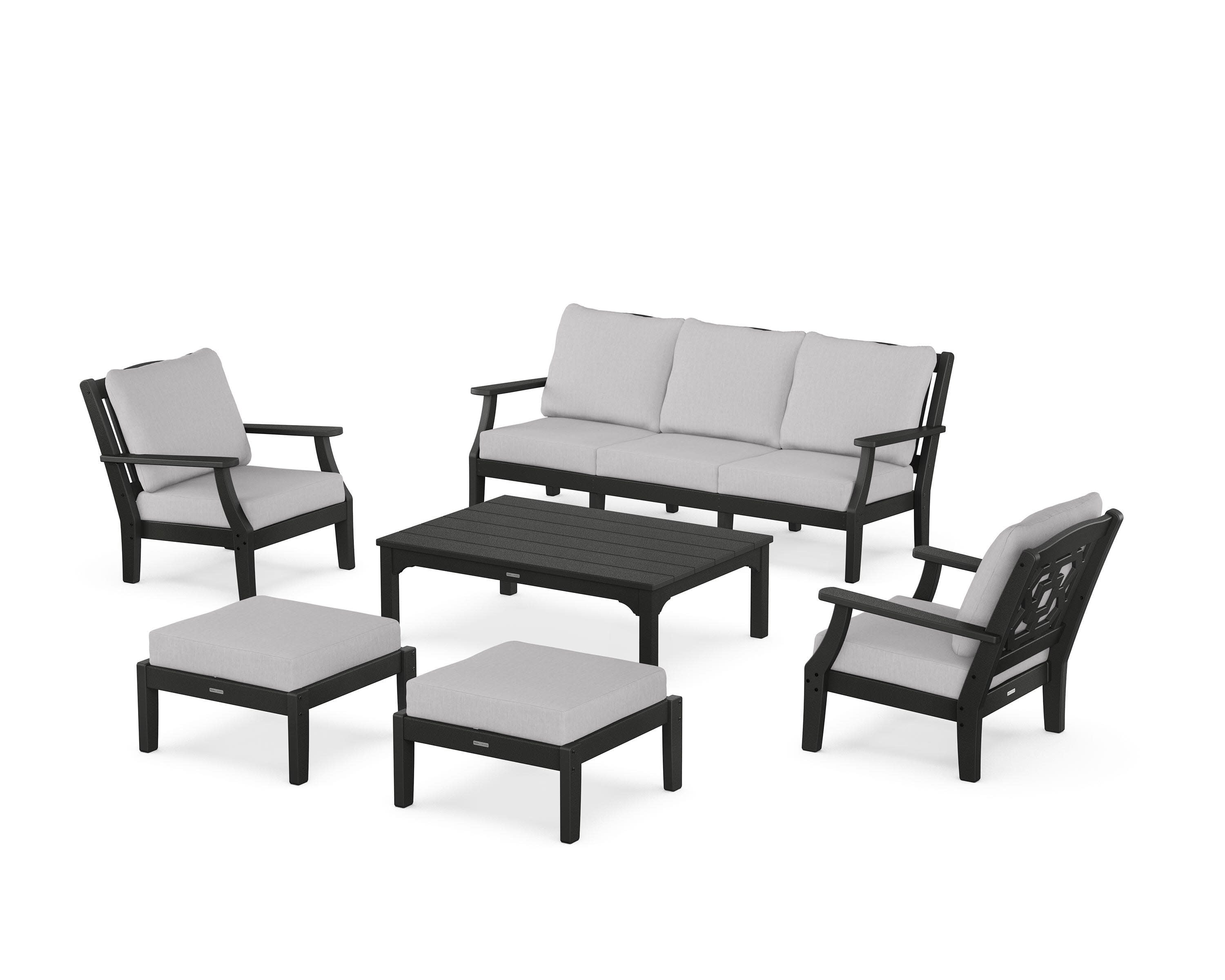 Chinoiserie 6-Piece Lounge Sofa Set in Black / Granite