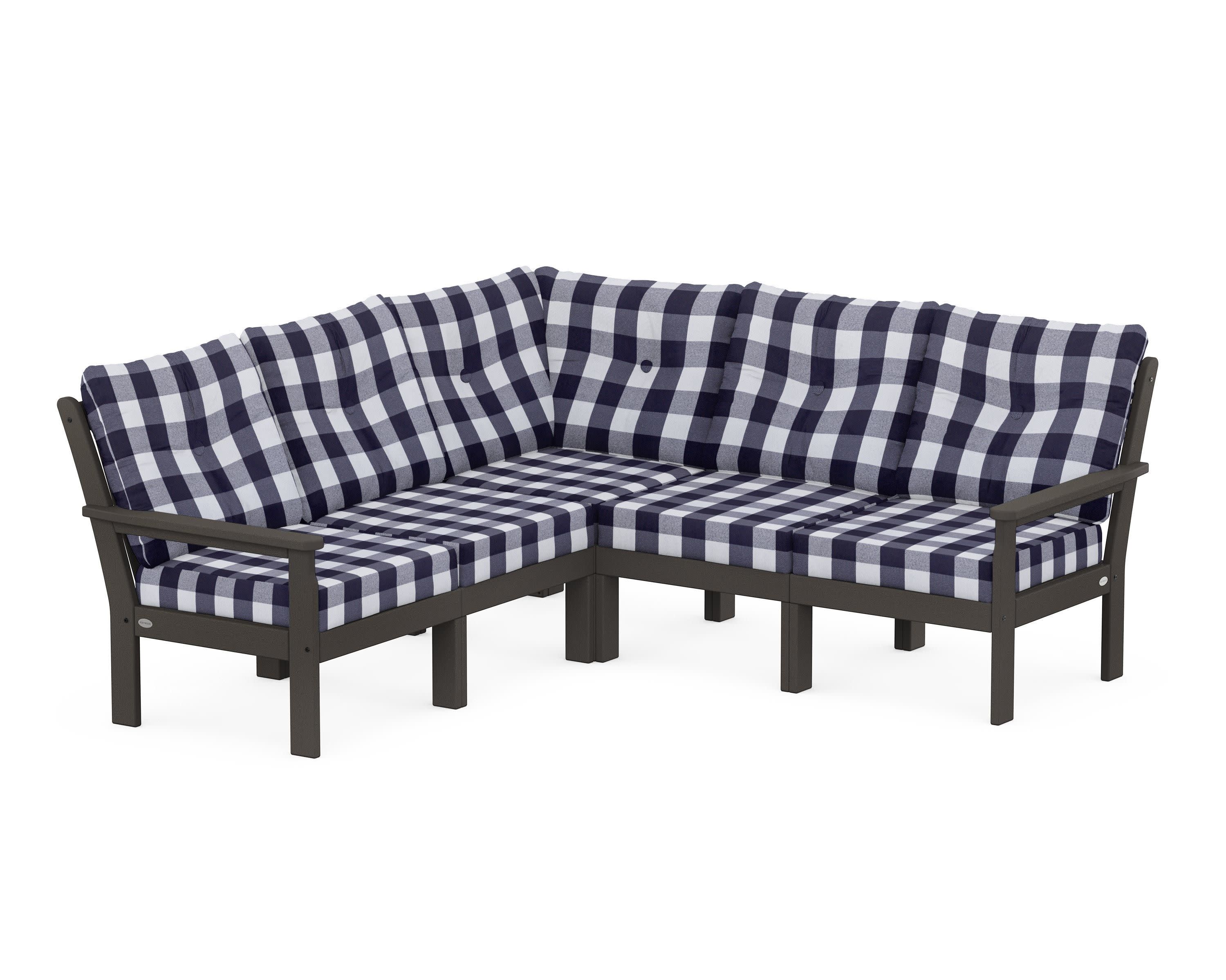 Vineyard 5-Piece Sectional in Vintage Coffee / Buffalo Plaid Navy