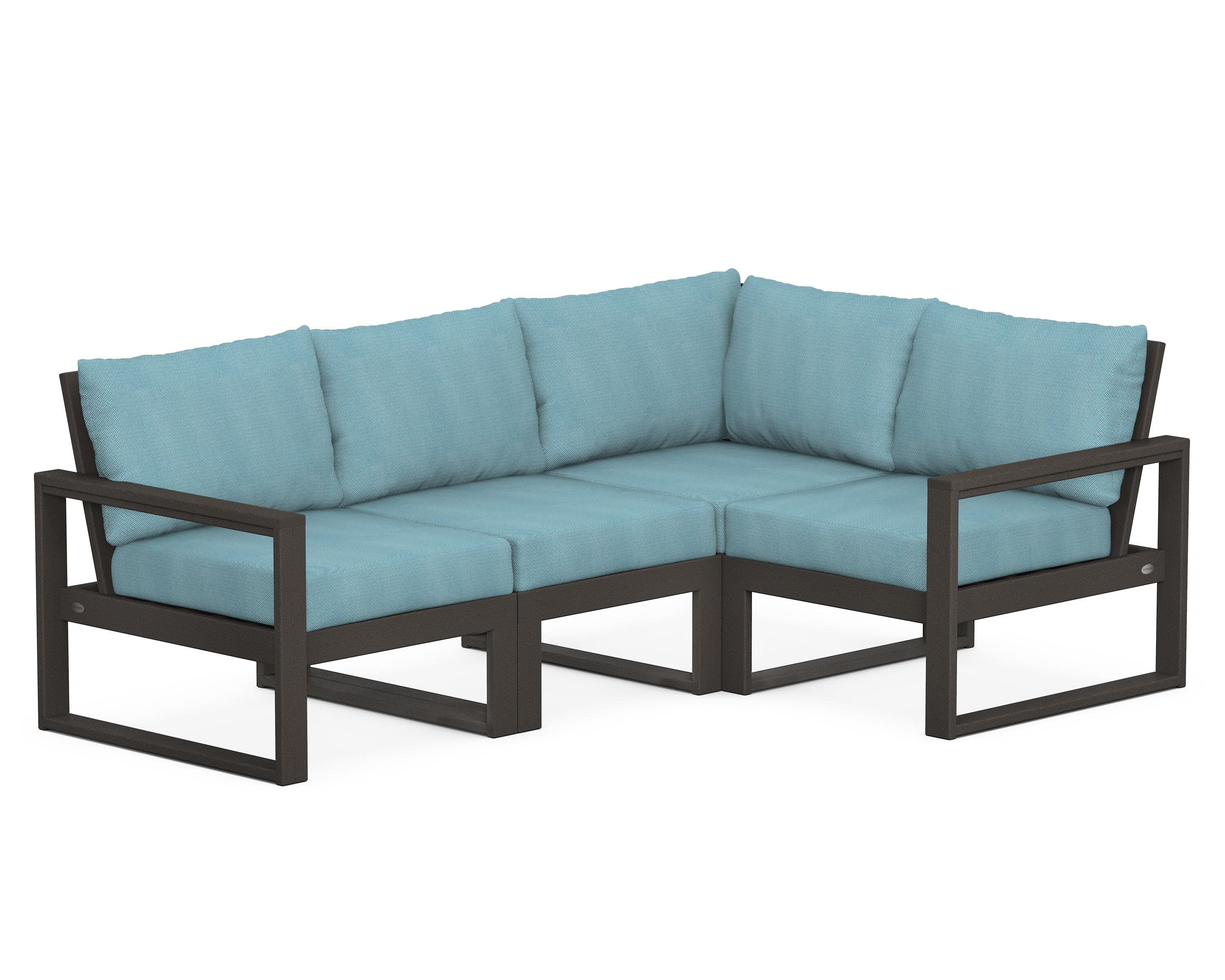EDGE 4-Piece Modular Deep Seating Set in Vintage Coffee / Lattice Sky Blue
