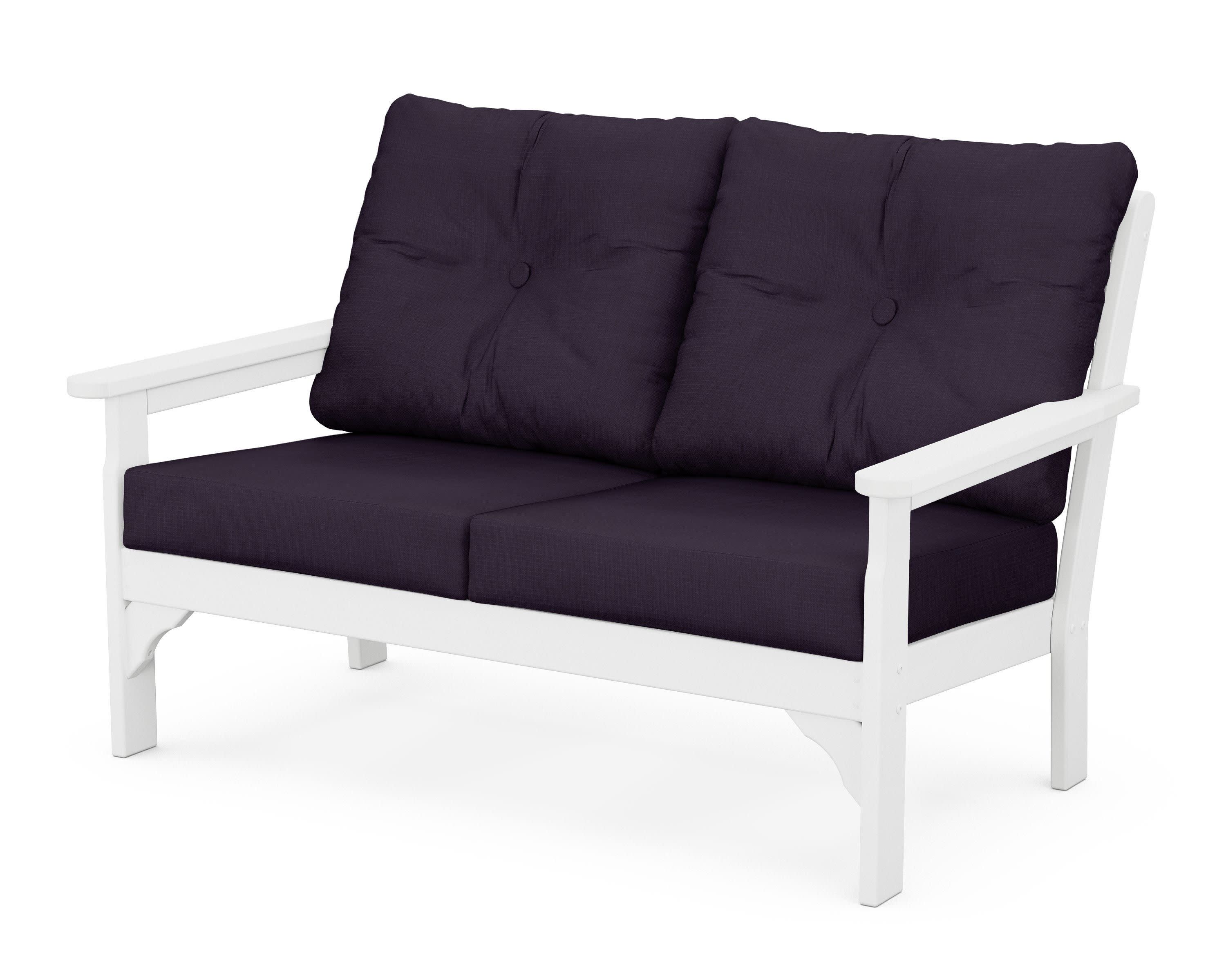 Vineyard Deep Seating Loveseat in White / Navy Linen