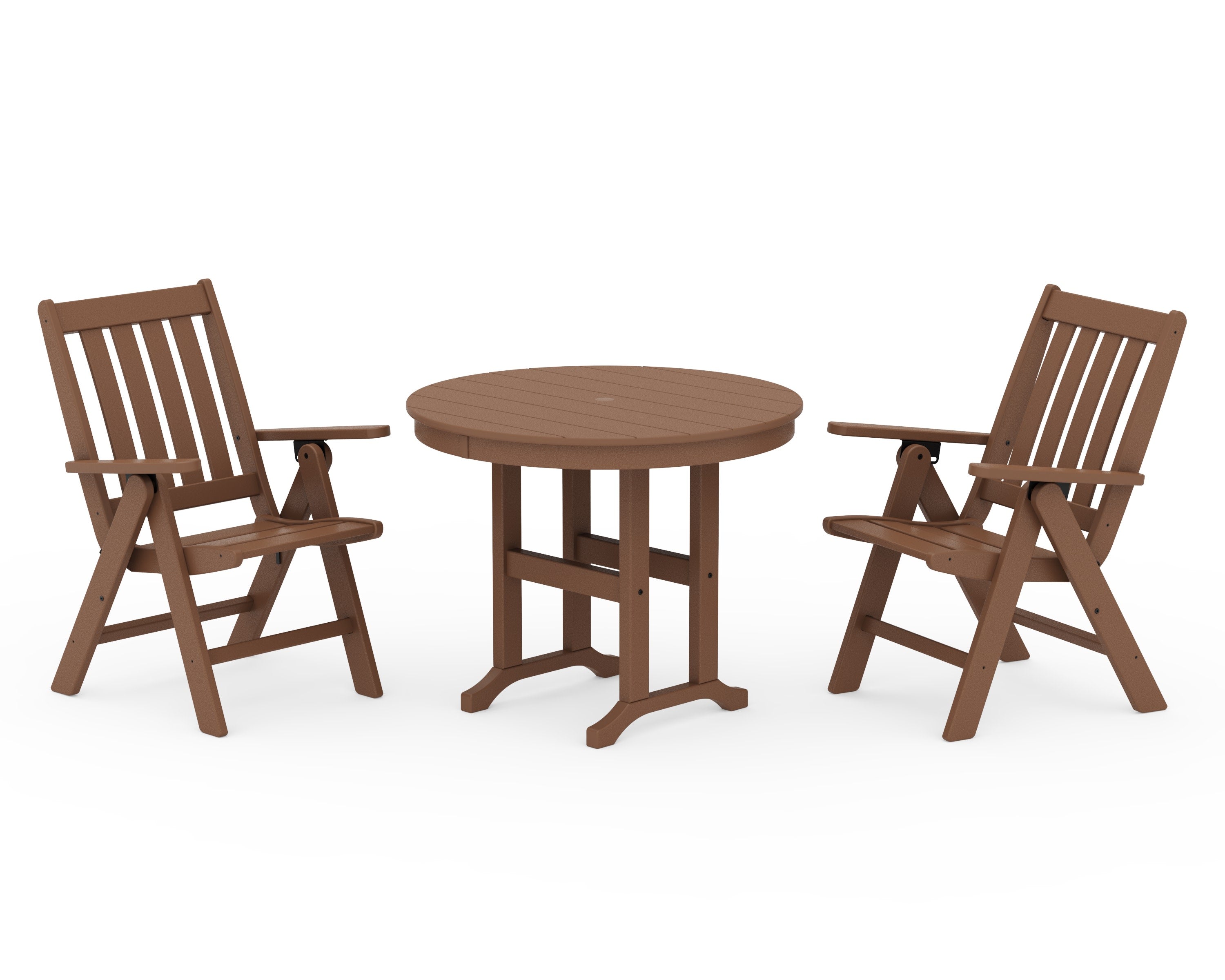 Vineyard Folding Chair 3-Piece Round Dining Set in Teak