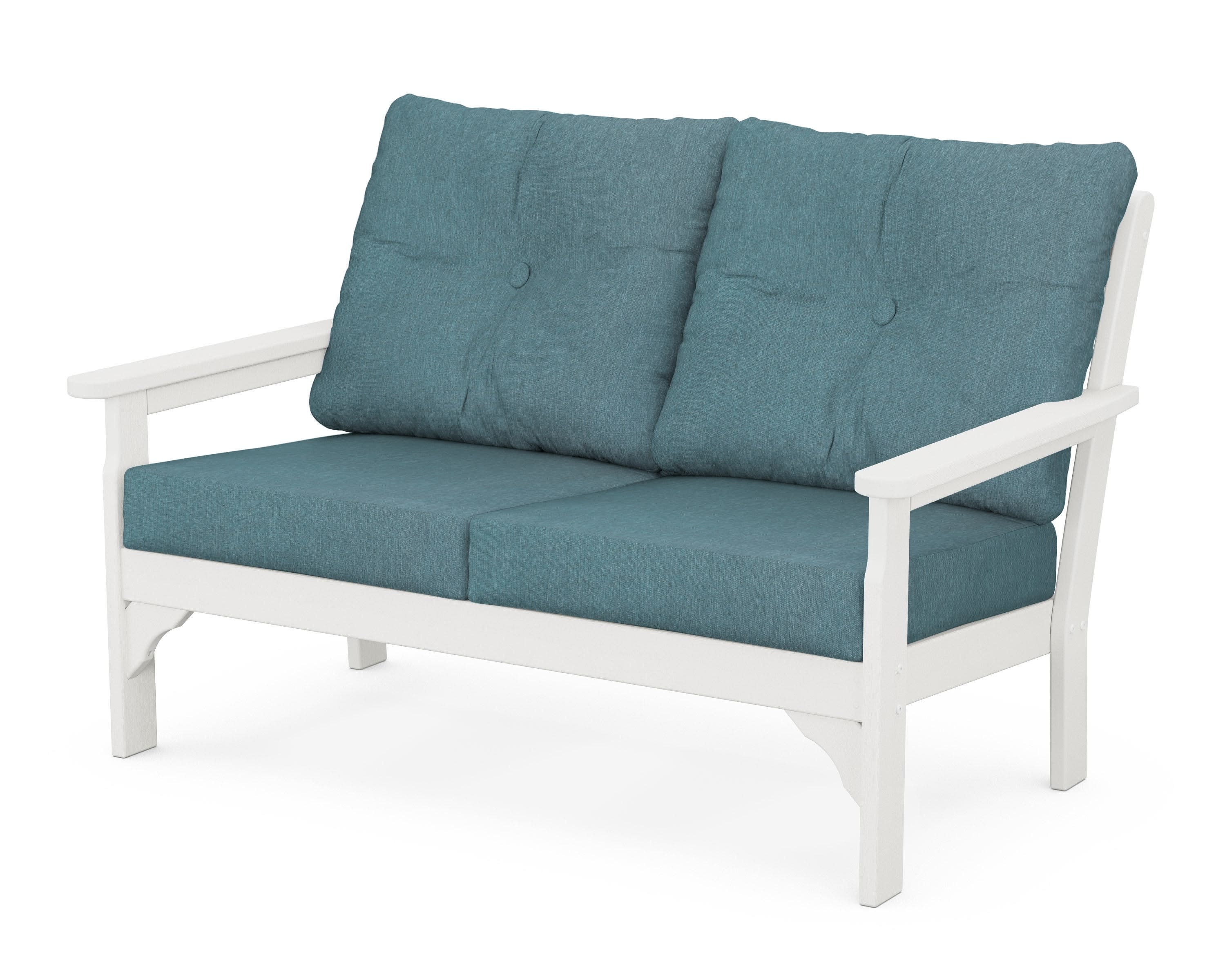 Vineyard Deep Seating Loveseat in Vintage White / Ocean Teal