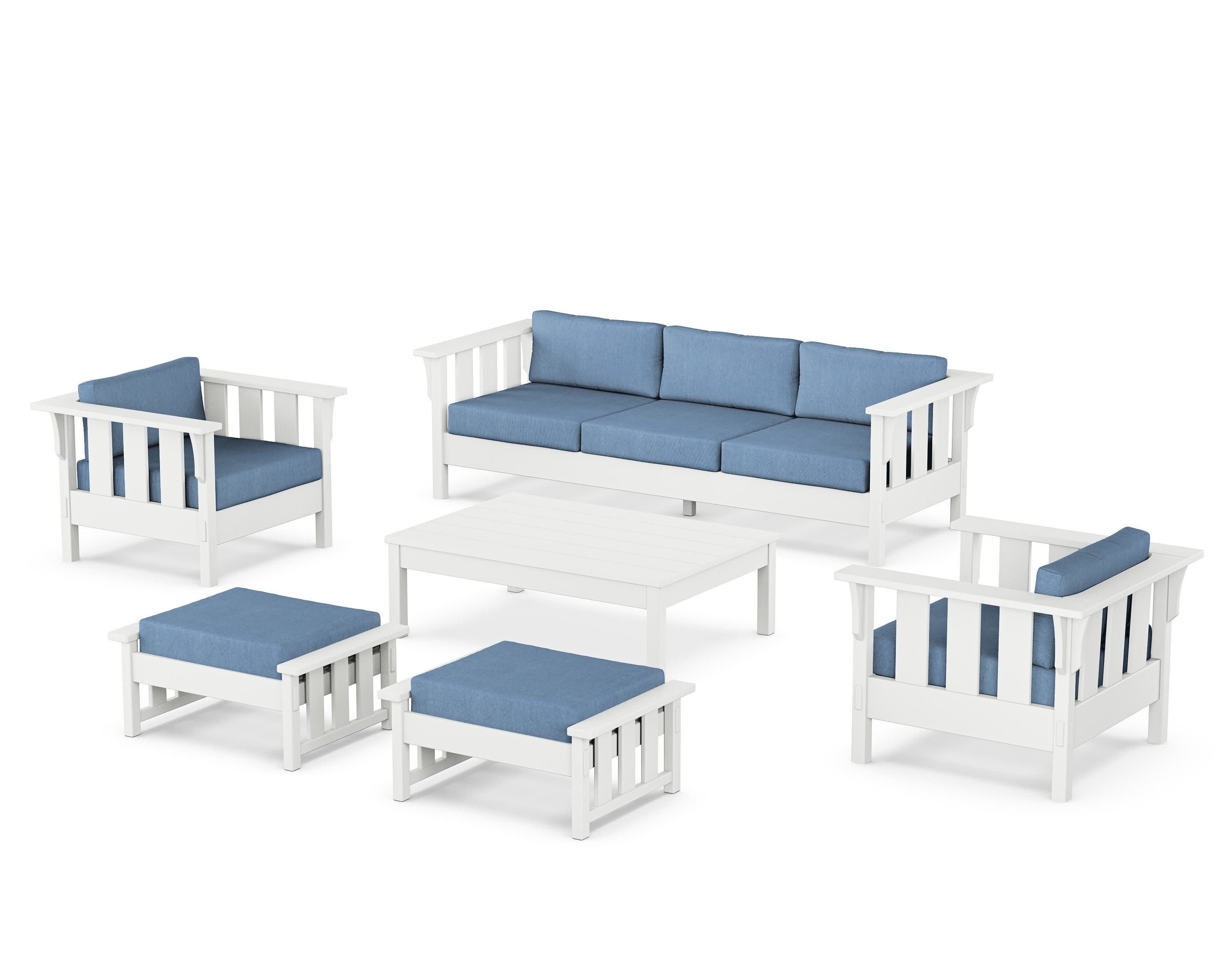 Acadia 6-Piece Lounge Sofa Set in White / Sky Blue
