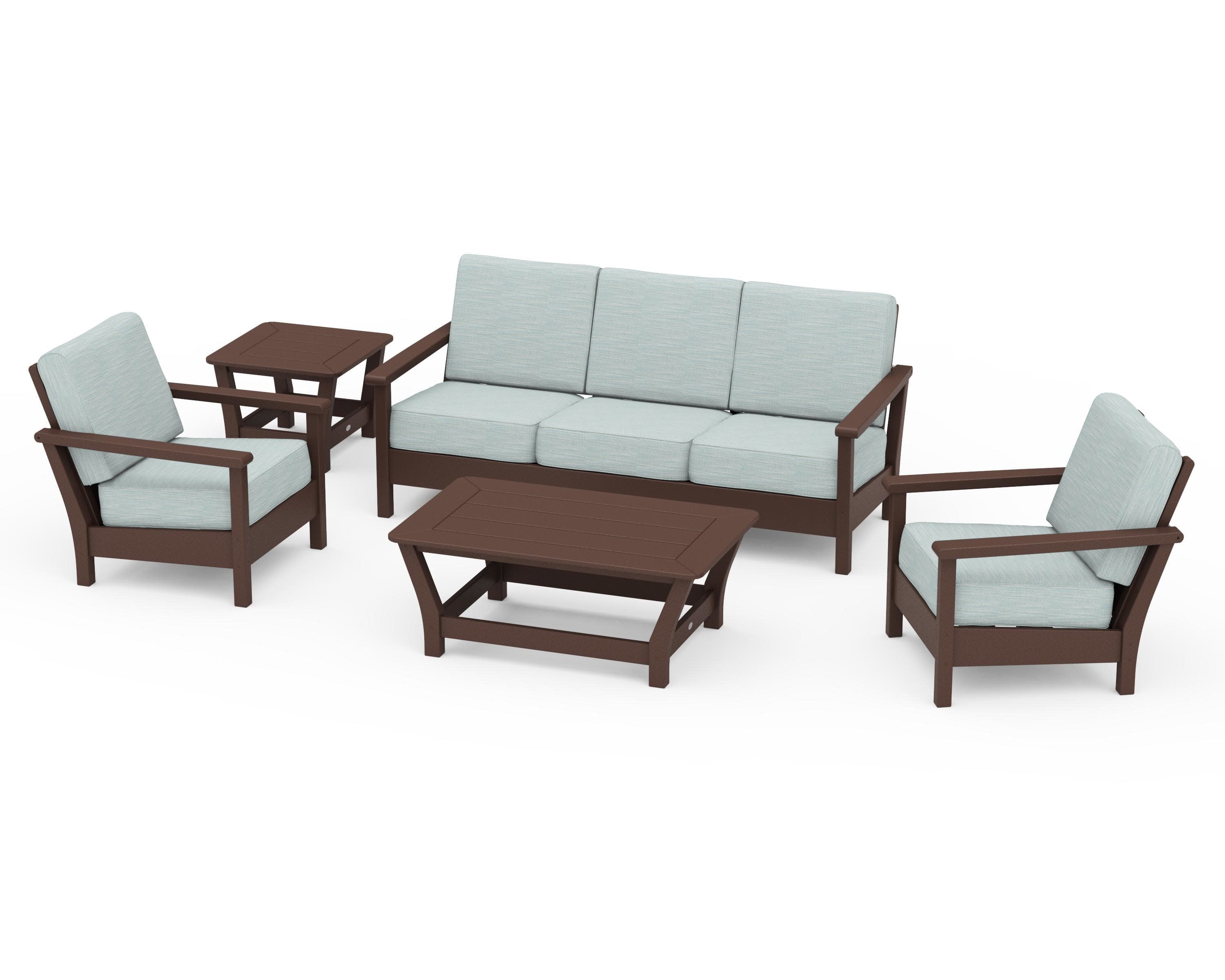 Harbour 5-Piece Deep Seating Set in Mahogany / Soothe Mist