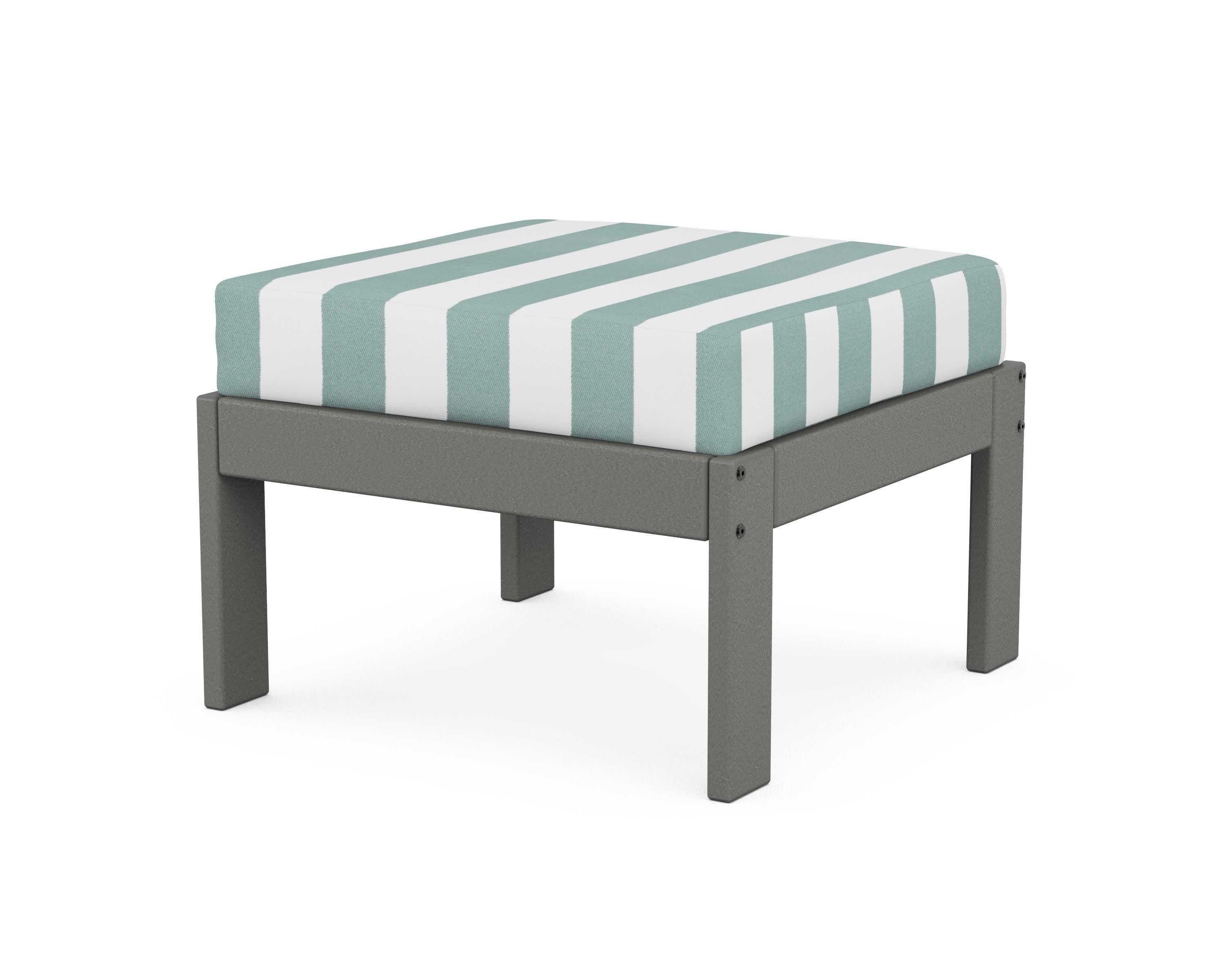 Vineyard Modular Ottoman in Slate Grey / Cabana Stripe Glacier Spa