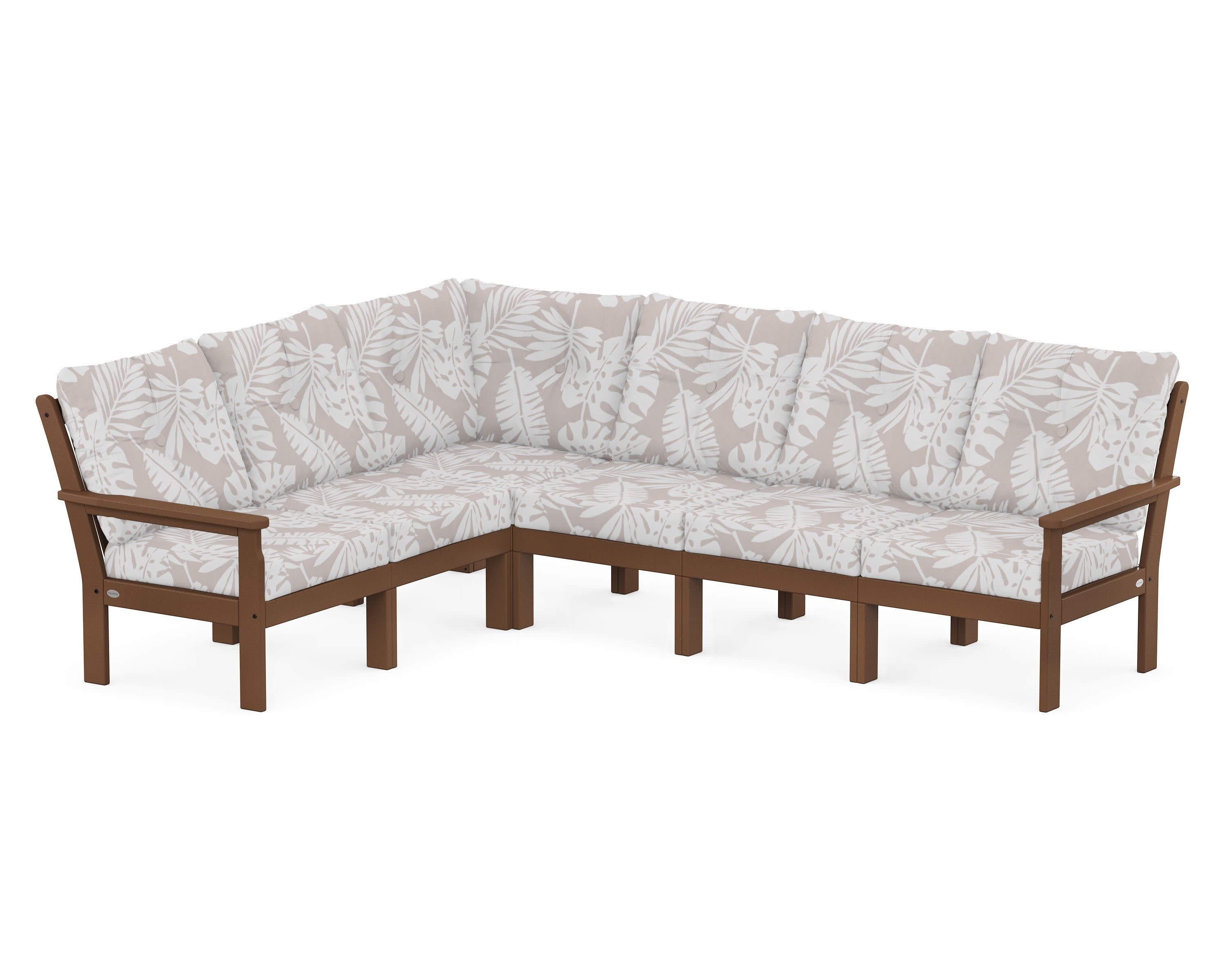 Vineyard 6-Piece Sectional in Teak / Leaf Dune Burlap
